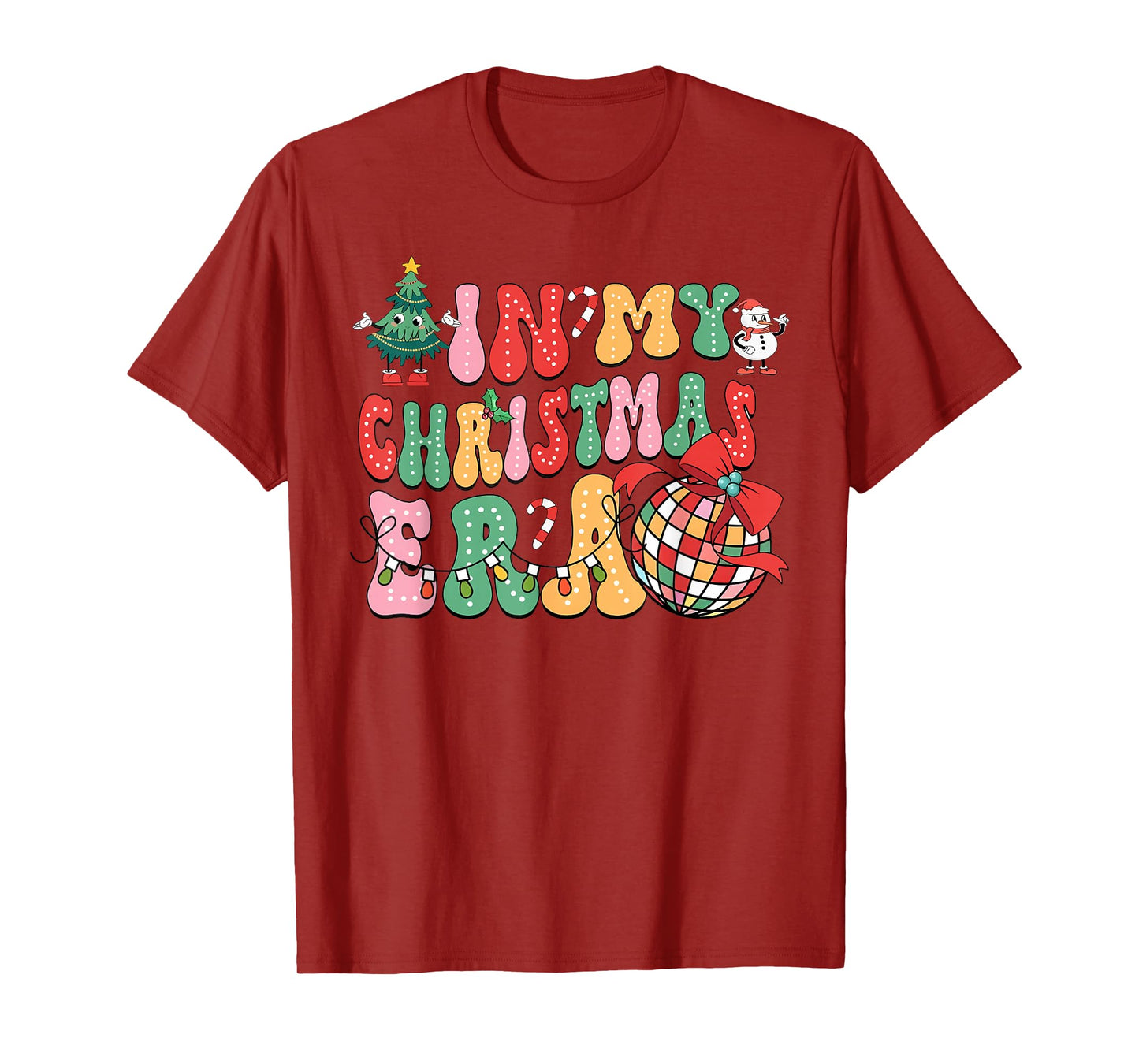 In My Christmas Era Cute Groovy Black Christmas Holiday Xmas T-Shirt - Unisex Adult, Short Sleeve, Round Neck, Size Small