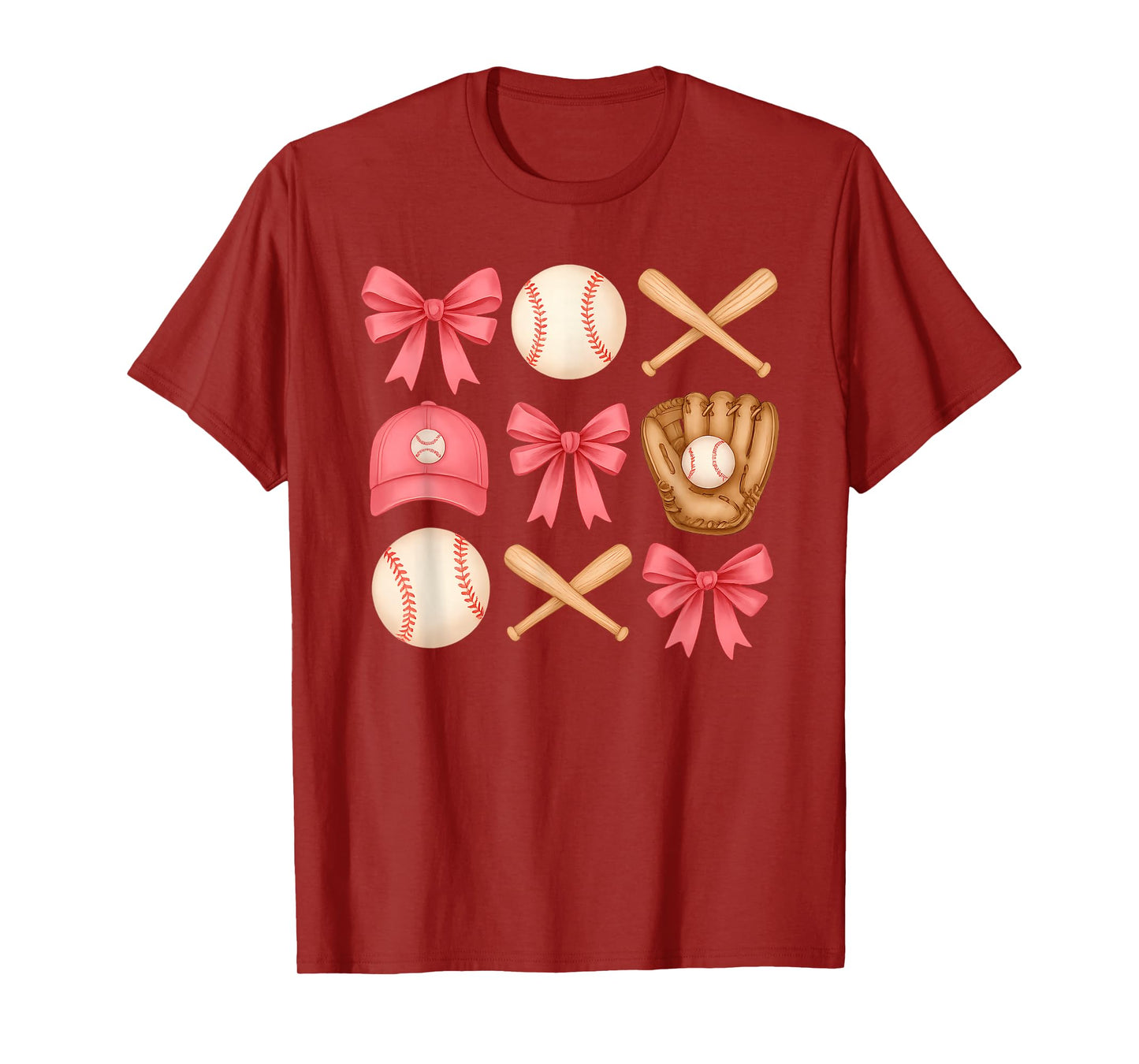 Cute Pink Baseball Bow Girl Sports Fan Softball Girl Women T-Shirt