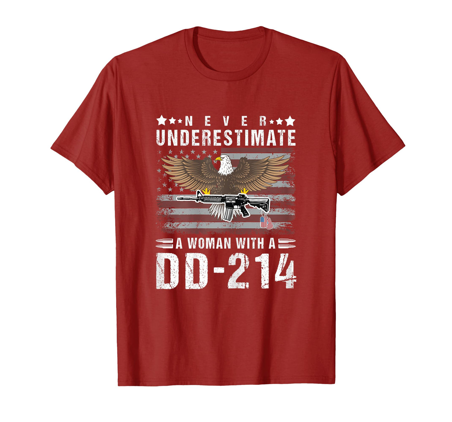 Never Underestimate A Woman With A DD-214 Veteran USA Flag T-Shirt