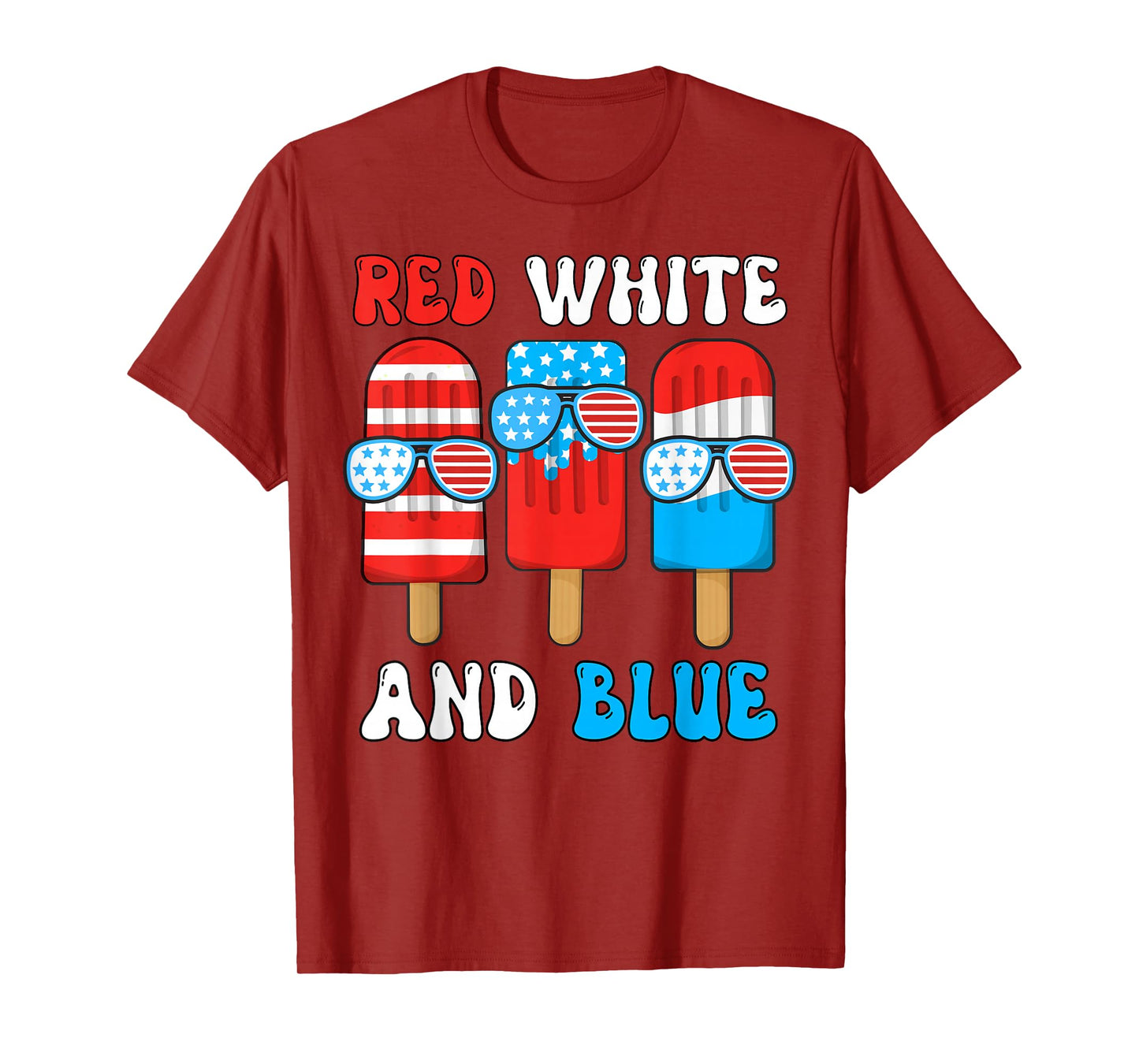 Red White Blue Popsicle 4th July Patriotic Boy American Flag T-Shirt