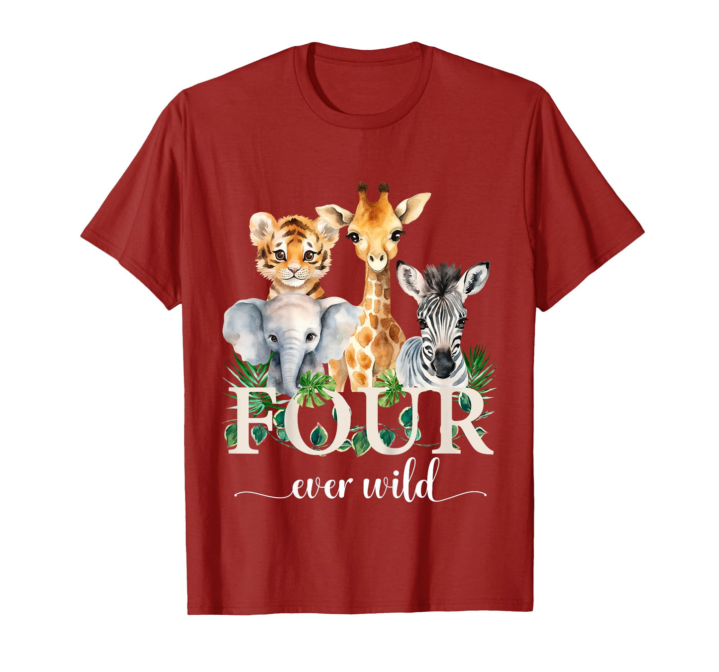 Kids Jungle Birthday Four Ever Wild Zoo Safari Party 4th Animals T-Shirt