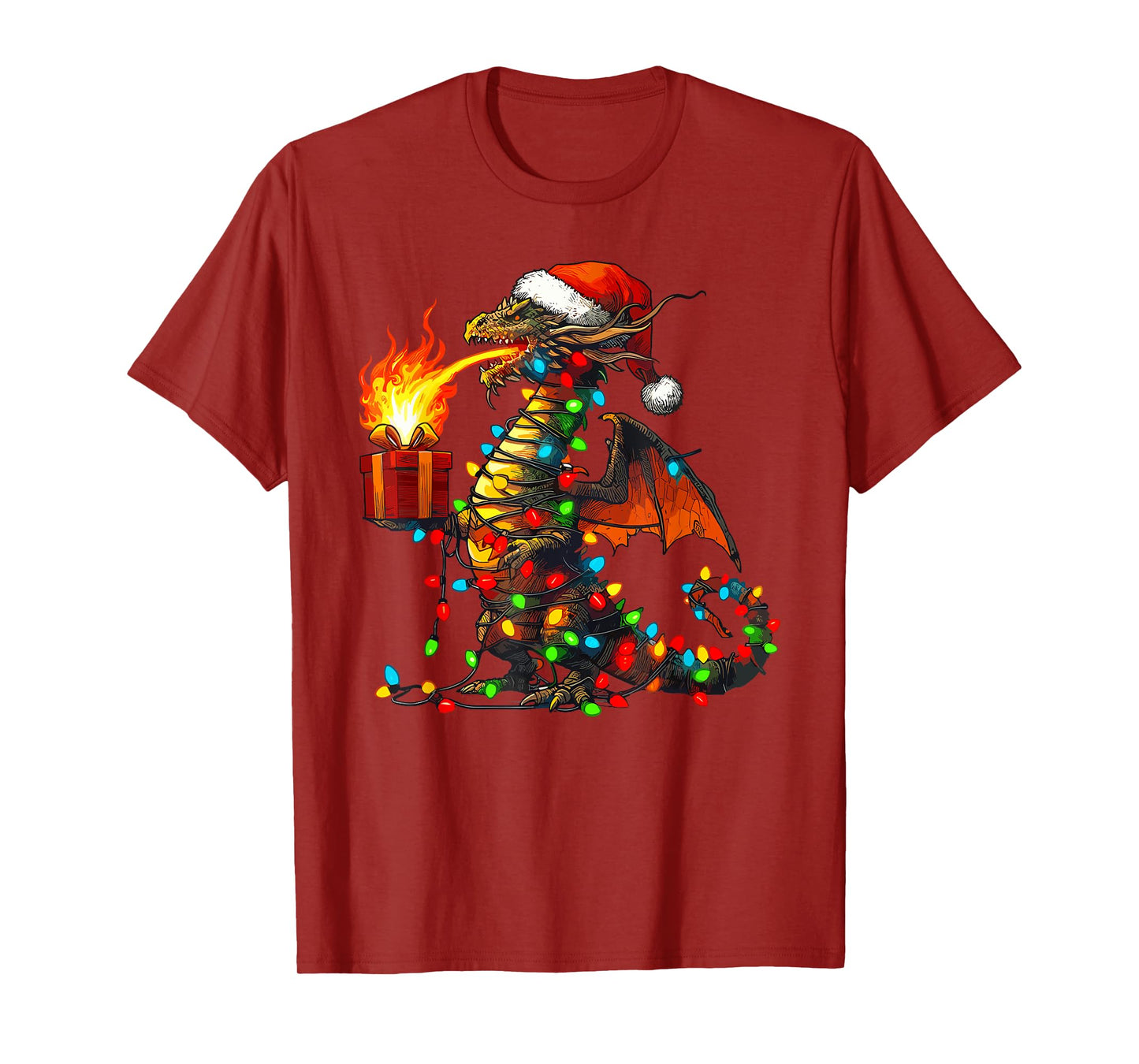 Dragon Wearing Santa Hat, Holding A Present Box Xmas T-Shirt