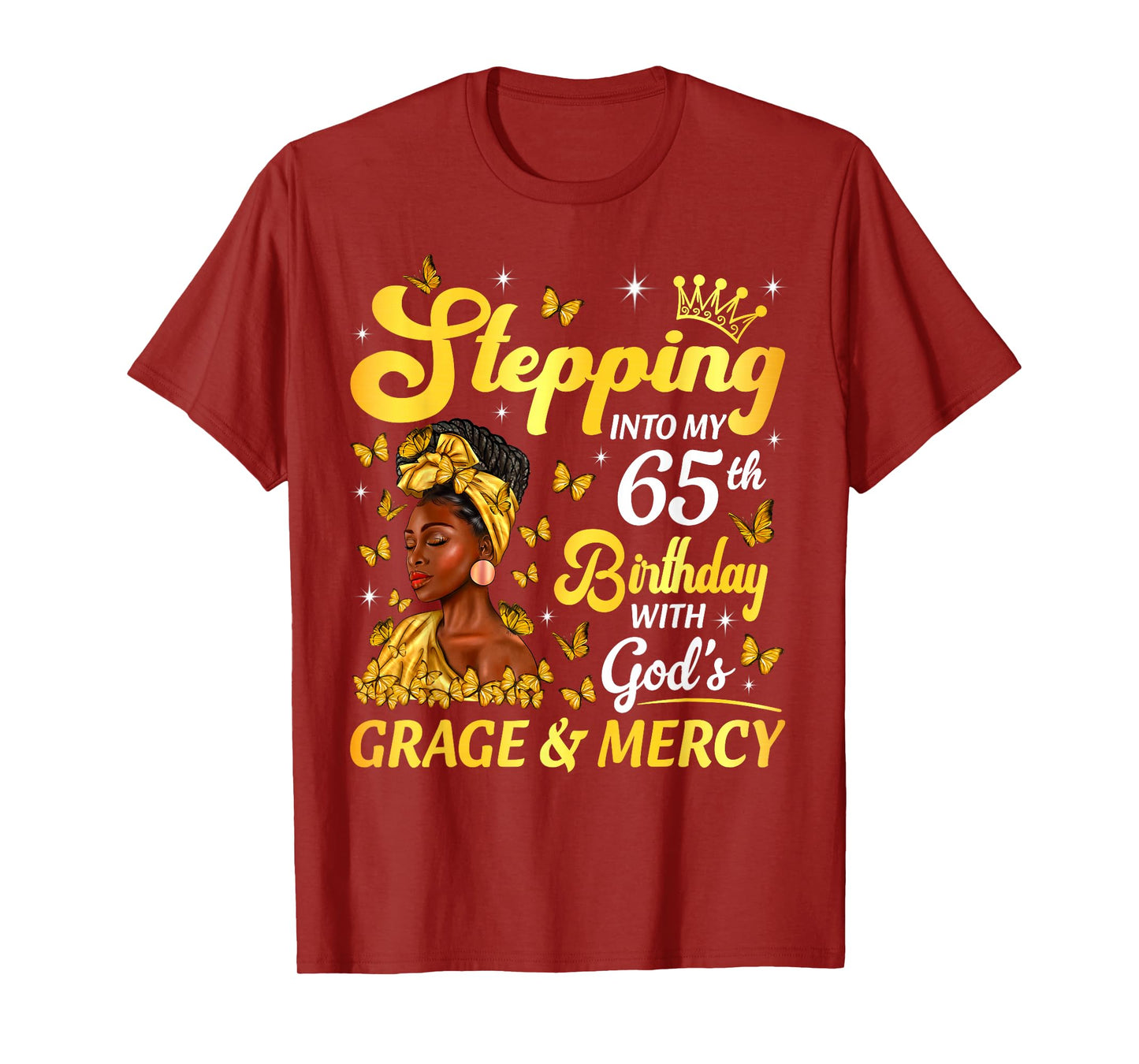 Stepping Into My 65th Birthday Afro Woman Religious Birthday T-Shirt