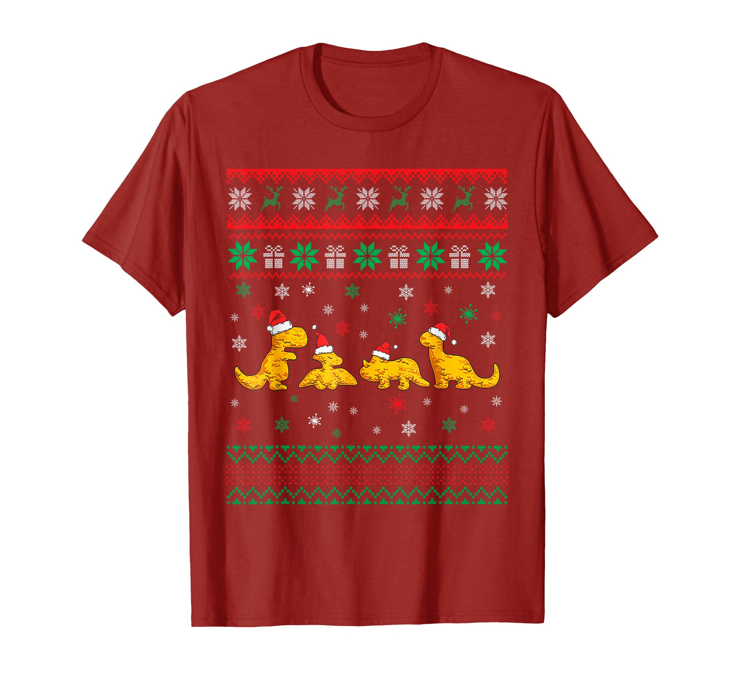 Dinosaur Dino Chicken Nuggets Ugly Christmas Pajama Xmas T-Shirt
