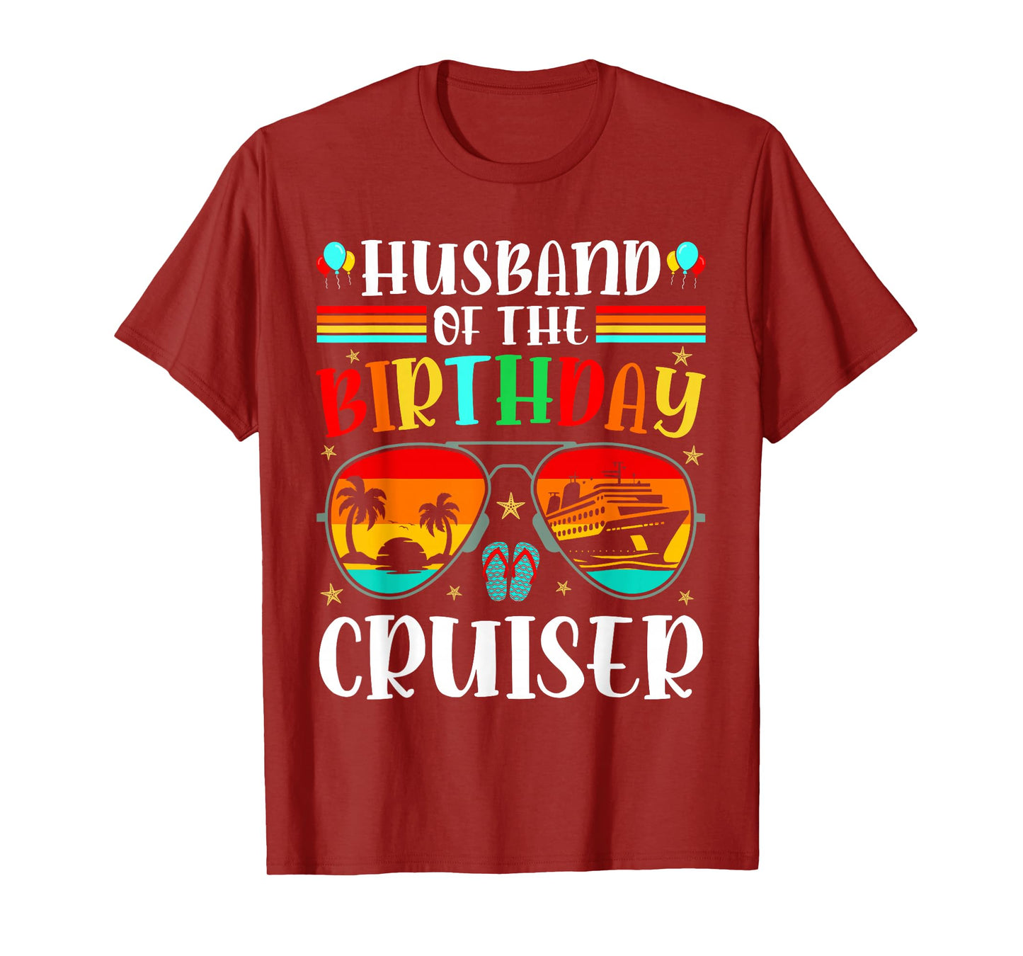 Husband of the Birthday Cruiser Sunglasses Cruise Crew Men T-Shirt, Small, Black