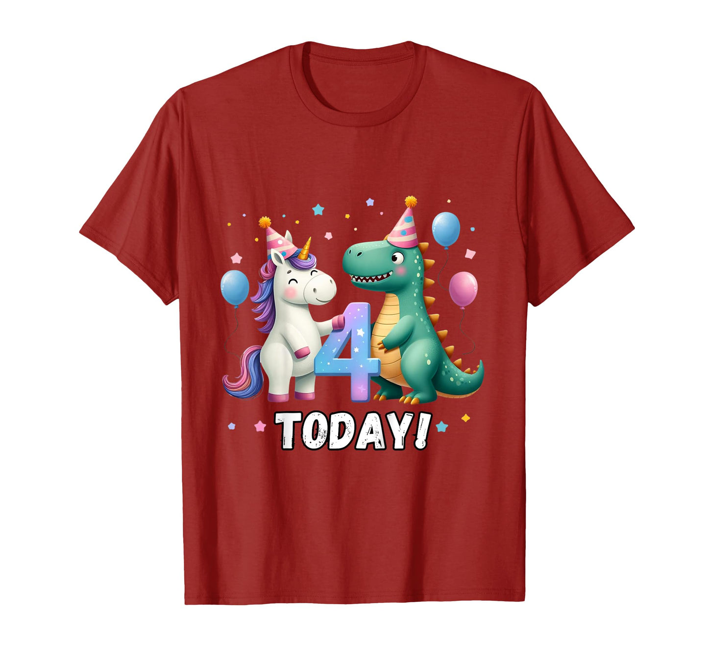 Kids Twin 4th Birthday Top for Twins Unicorn Dinosaur Girl Boy 4 T-Shirt