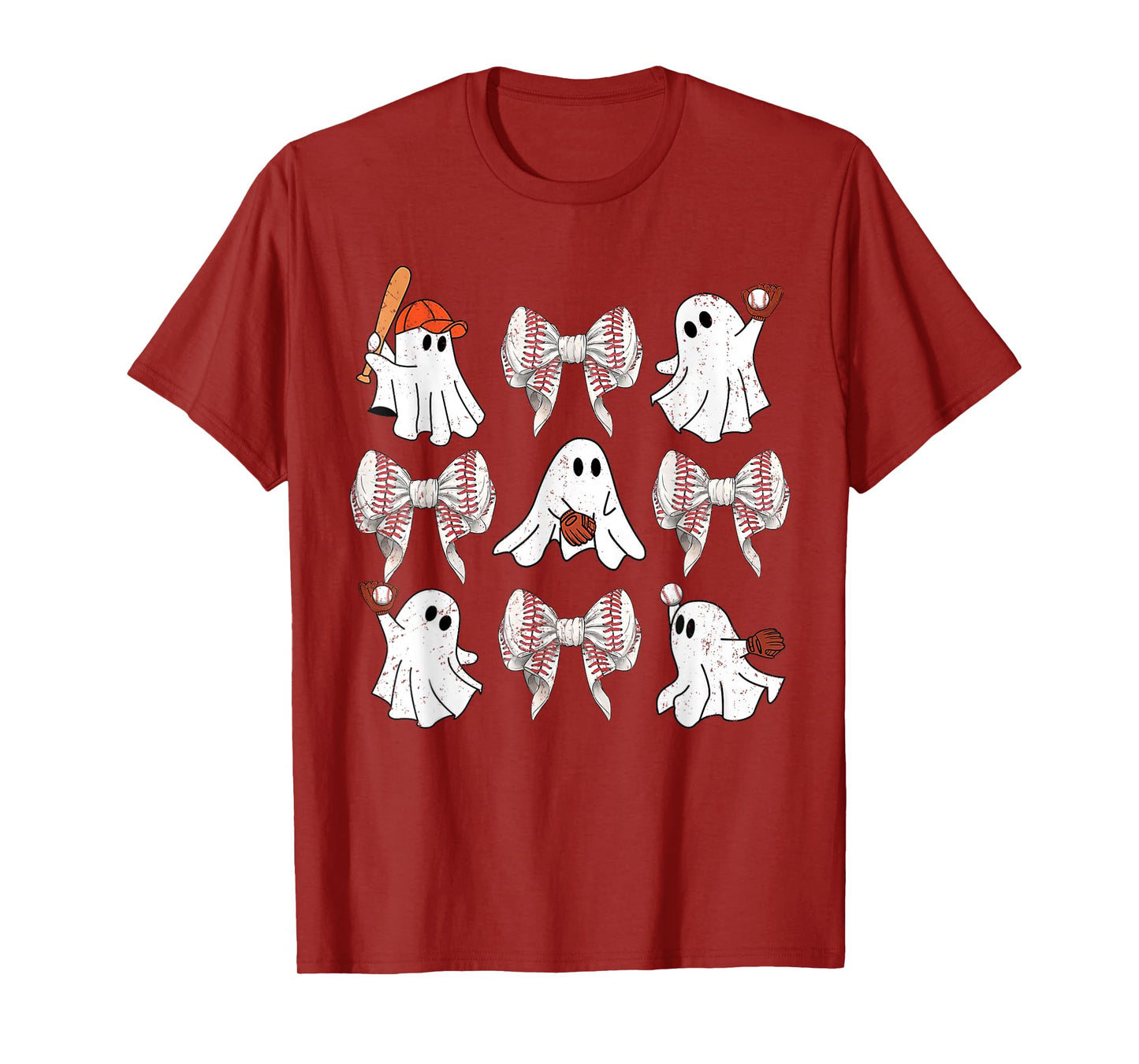 Baseball Player Halloween Bow Coquette Ghost Halloween Tee T-Shirt