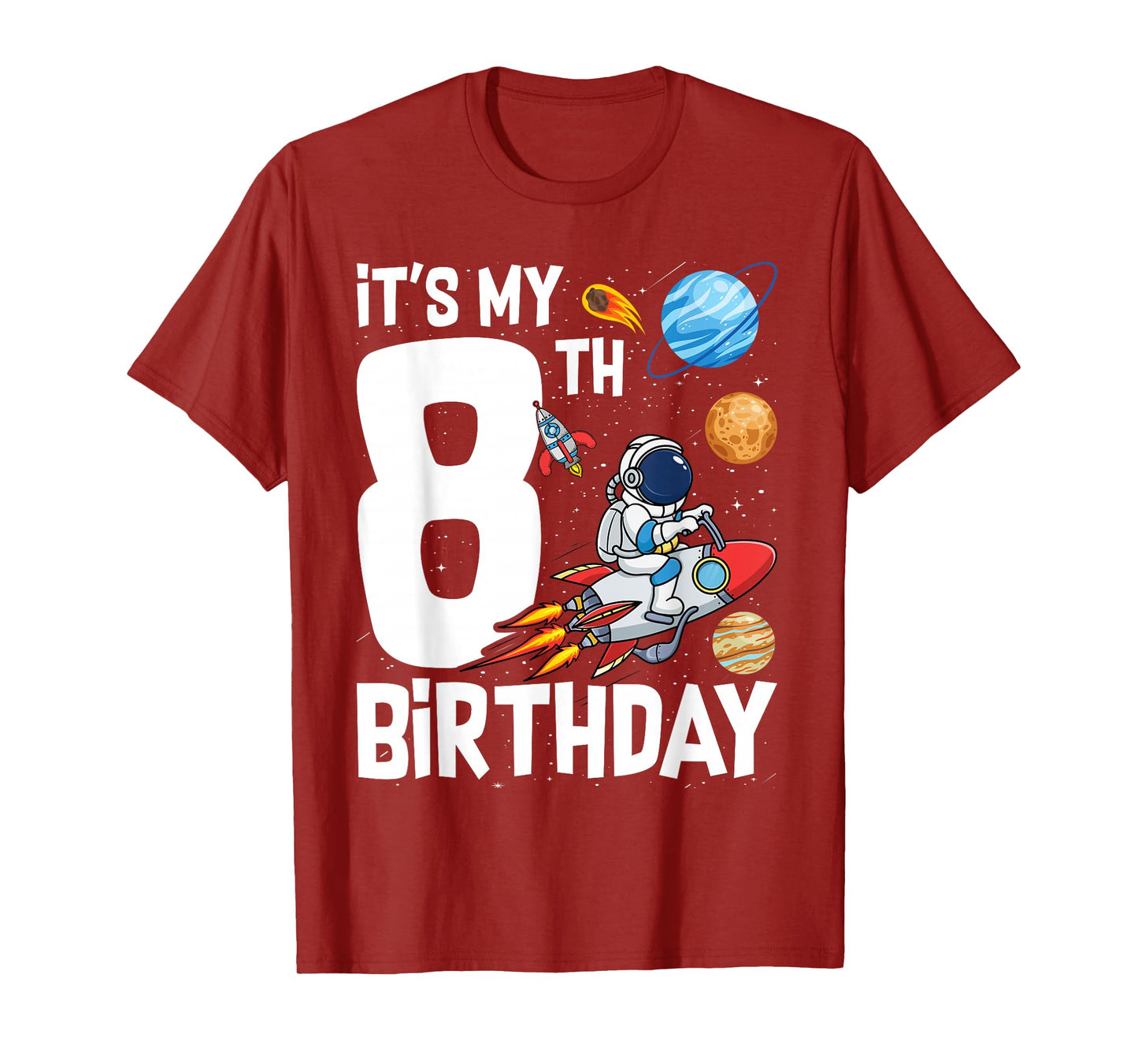 Outer Space 8 Year Old 8th Birthday Party Boys Girls T-Shirt
