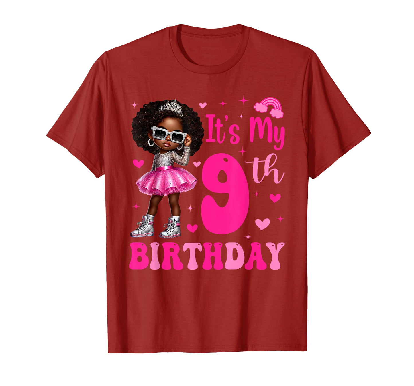 9 Years Old Black Kids It's My 9th Birthday Black Girl T-Shirt