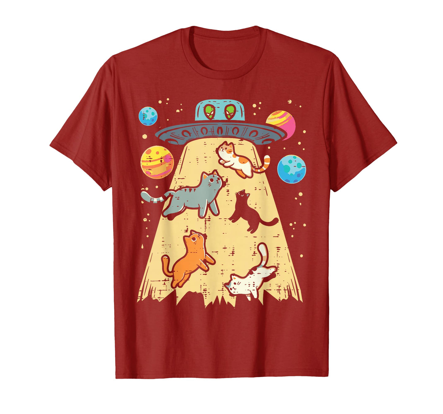 Alien Abduction Cats UFO Flying Saucer Space Women Girls Kid T-Shirt