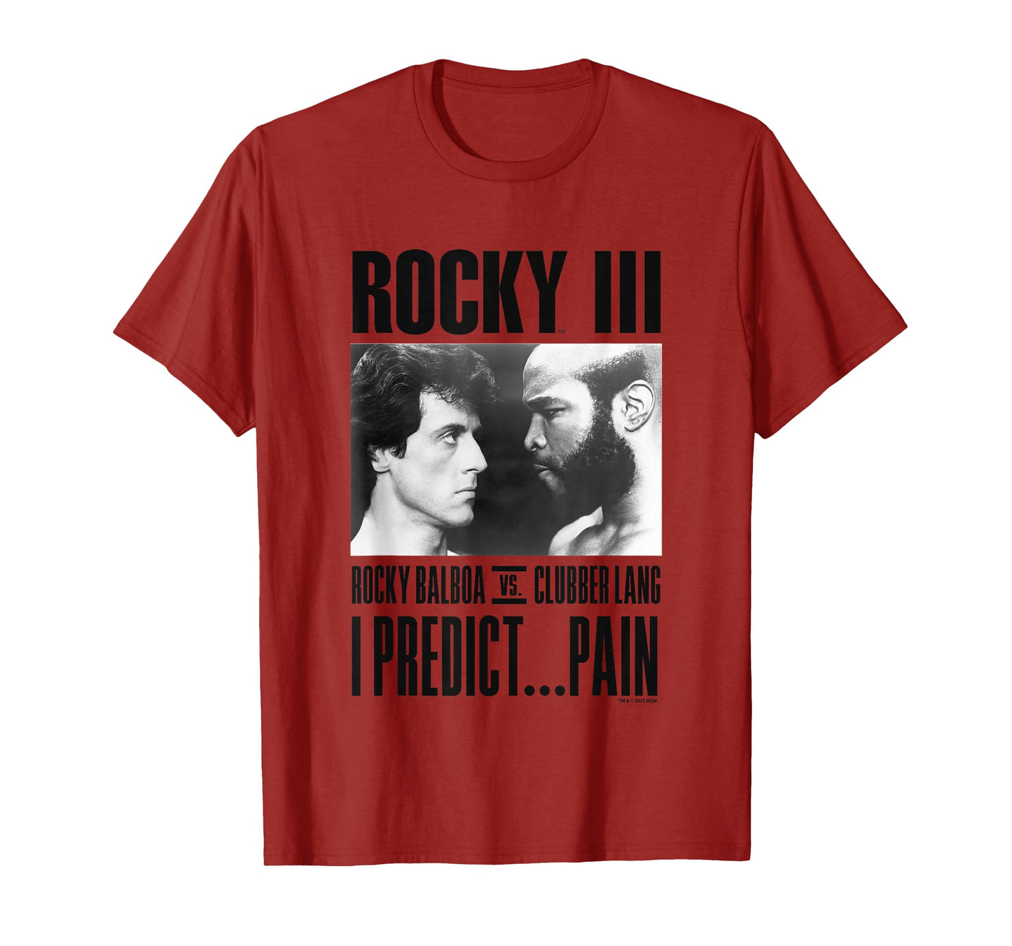 Rocky III I Predict Pain Rocky Vs Clubber Lang Panel T-Shirt - Unisex-Adults, Kids - Grey - Small - Short Sleeve - T-Shirt