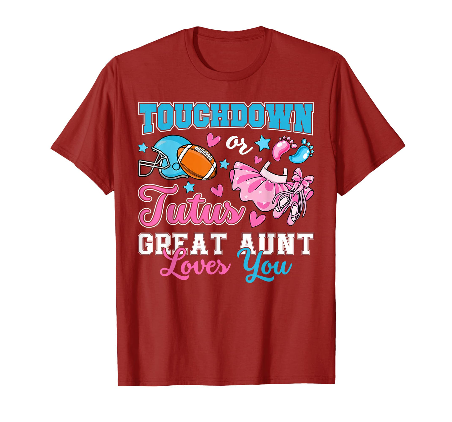 Touchdown or Tutus Great Aunt Loves You Gender Reveal Baby T-Shirt