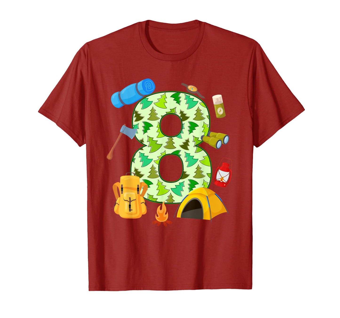 8th Birthday Camping Theme 8 Year Old Birthday Kids T-Shirt