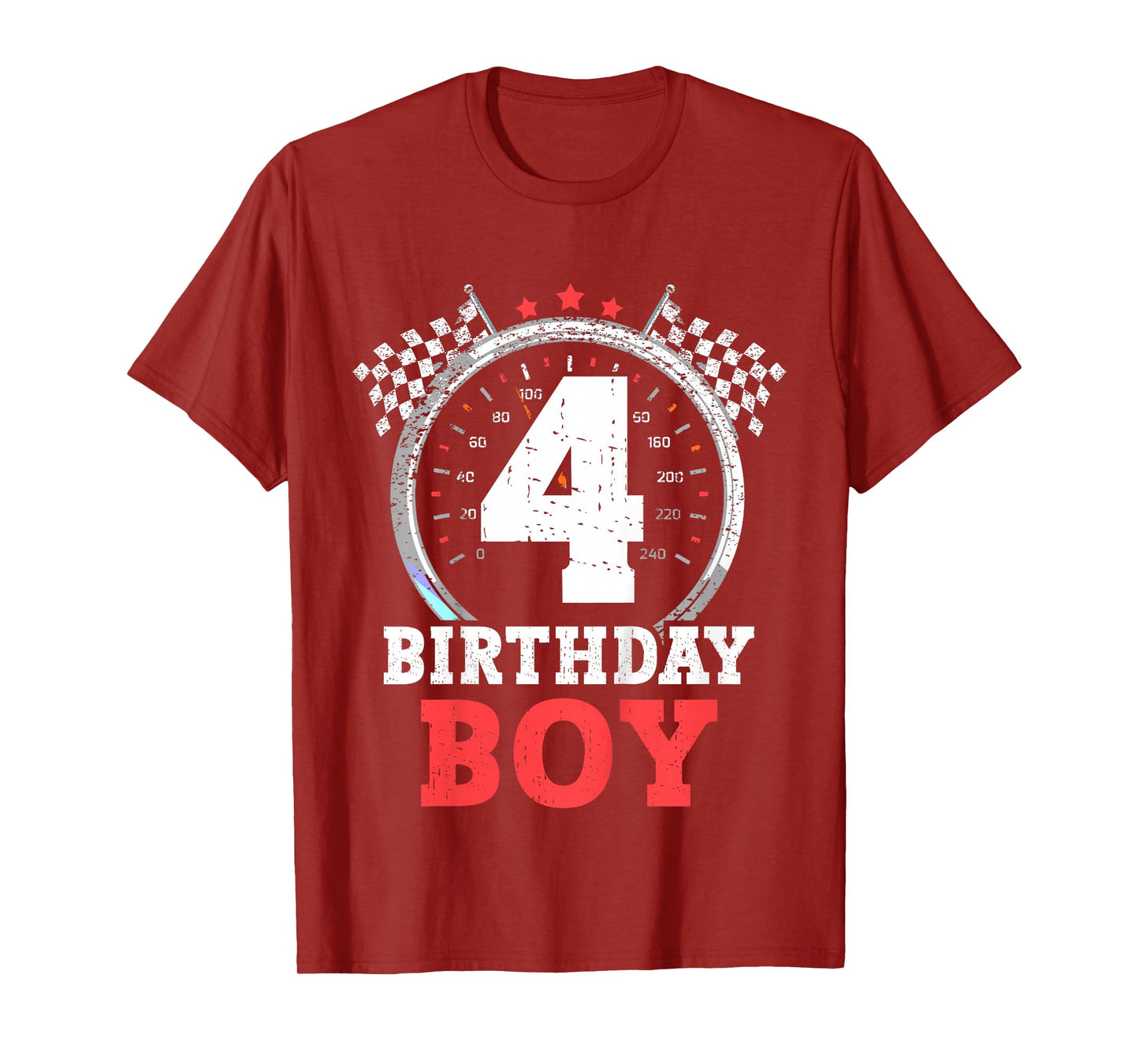Kids 4th Birthday Boy 4 Fourth Race Car Birthday Racing Car Flag T-Shirt