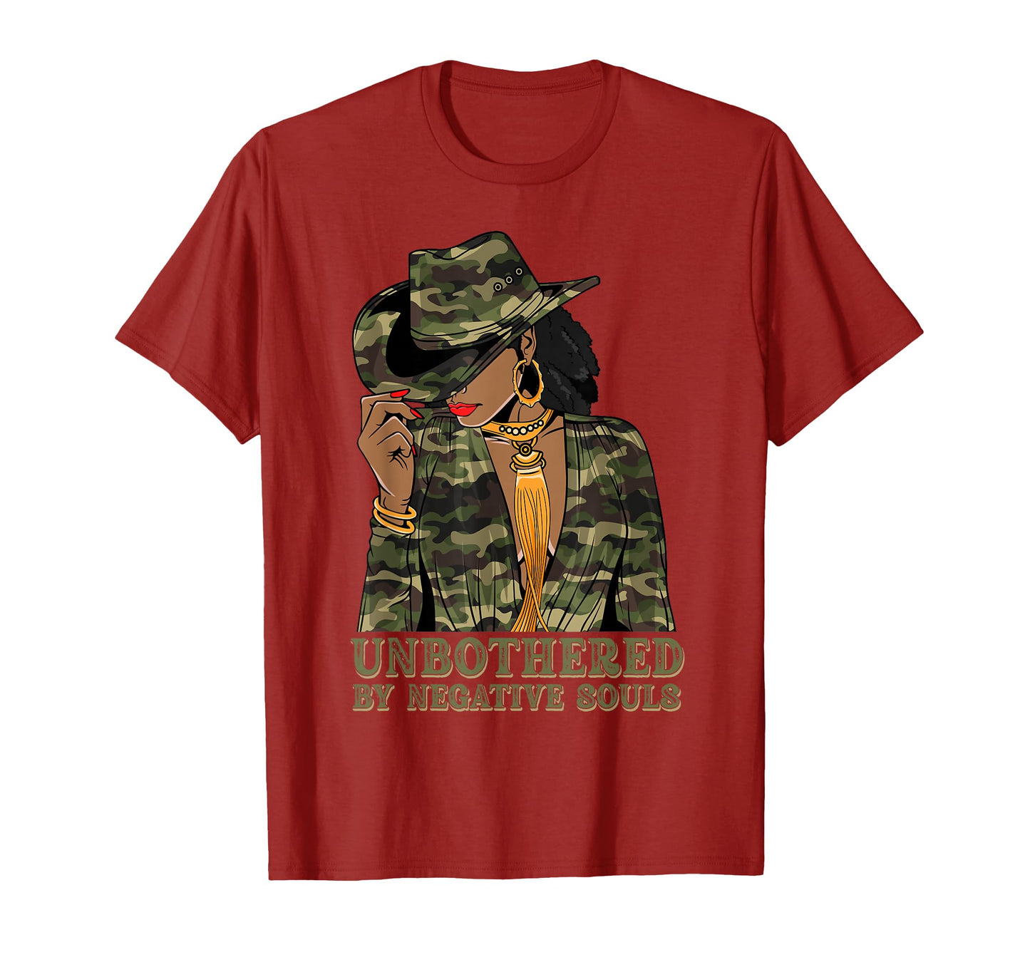 Unbothered Western Black Cowgirl Camo Camoflauge Afro Woman T-Shirt