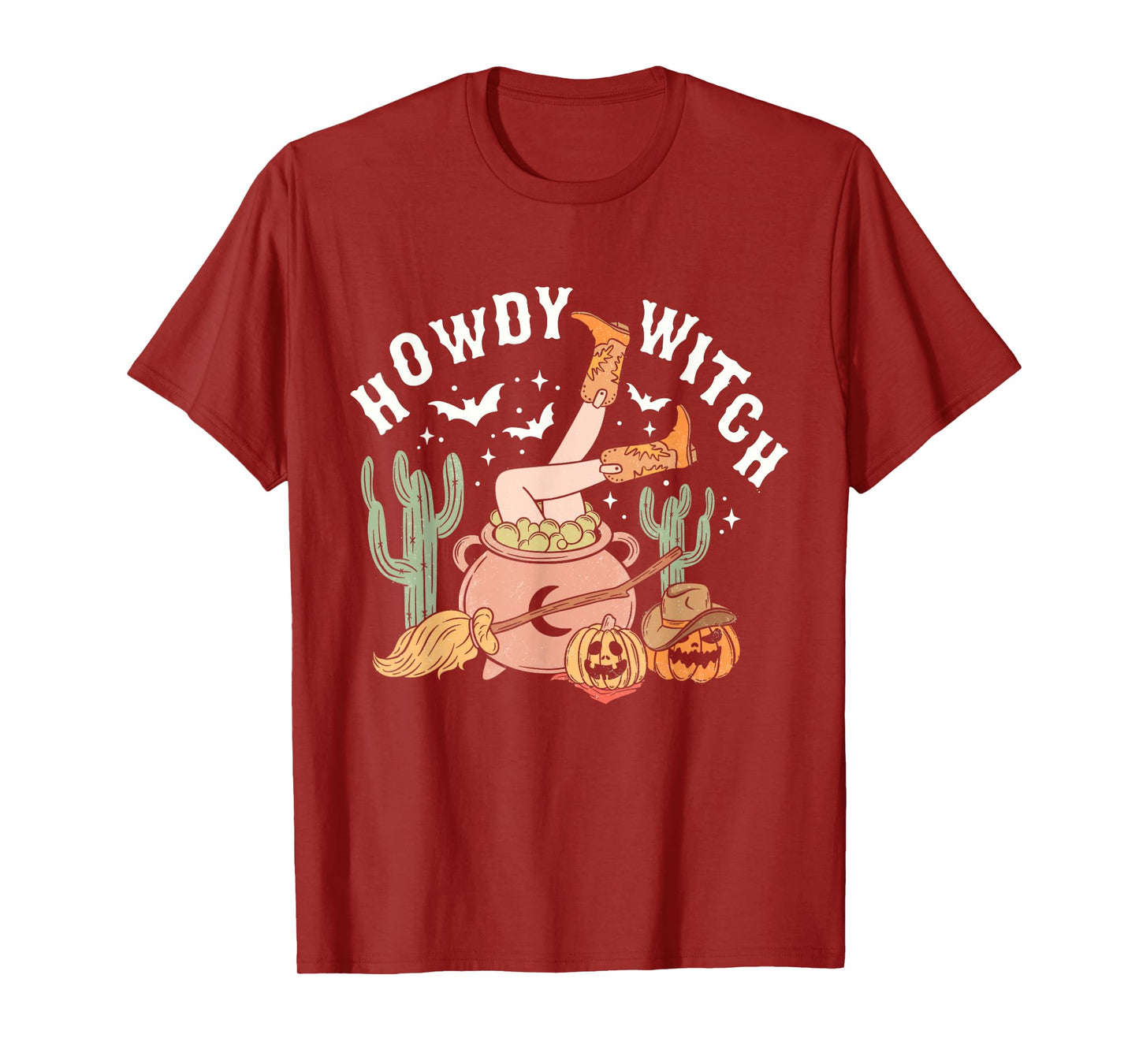 Retro Howdy Witch Western Halloween Pumpkin Cowgirl Outfits T-Shirt