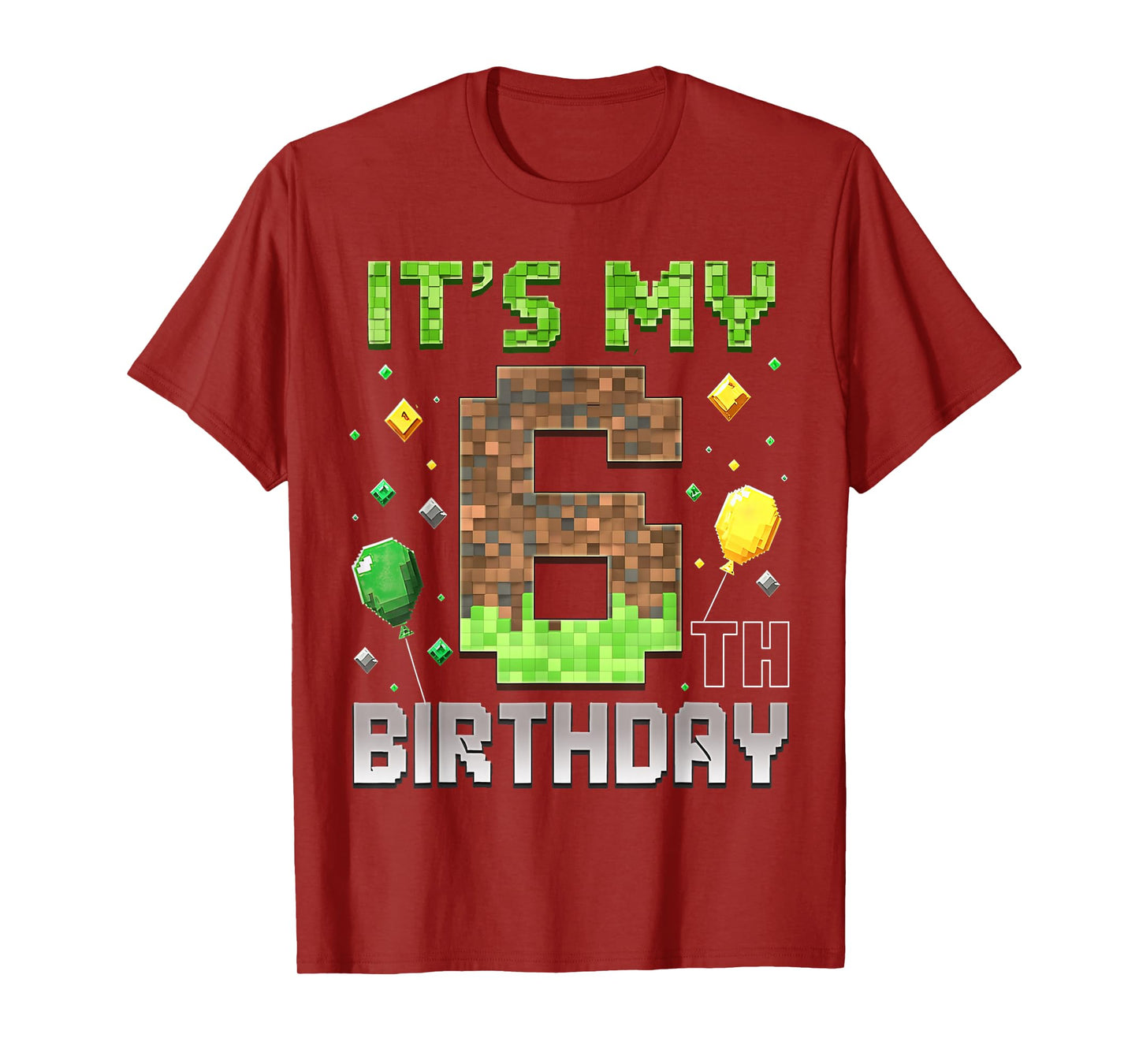 Kids 6th Birthday Gamer Pixel 6 Years Old Video Game Party T-Shirt