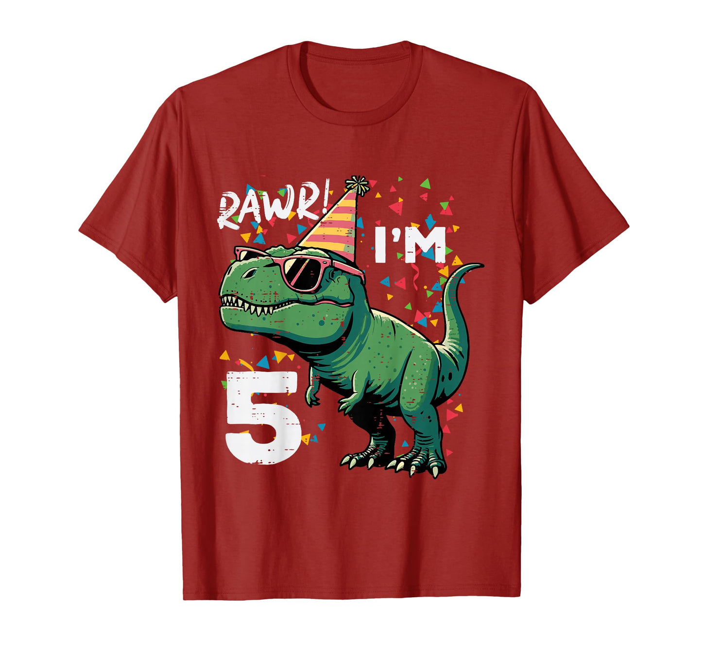 Kids 5th Birthday Trex Rawr Im 5 Years Old Dino Bday Boys Kids T-Shirt