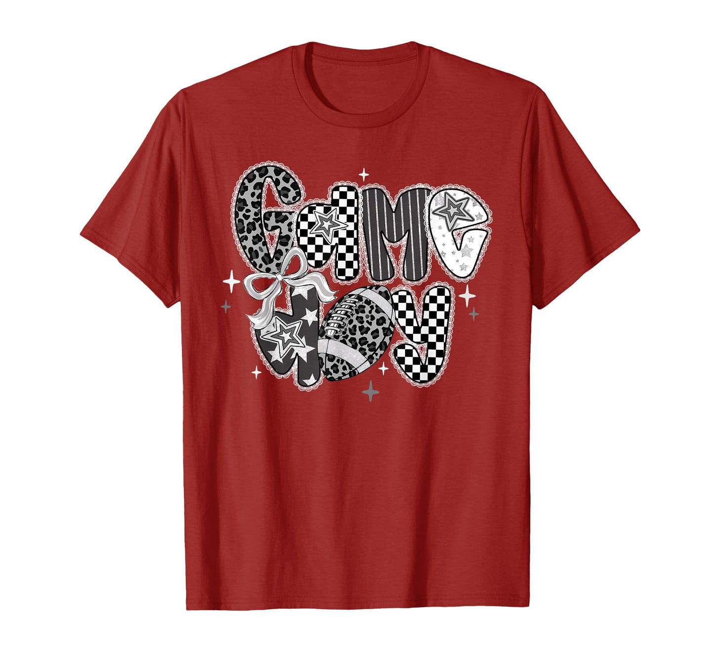 Touchdown American Football Game Day Coquette Bow Checkered T-Shirt