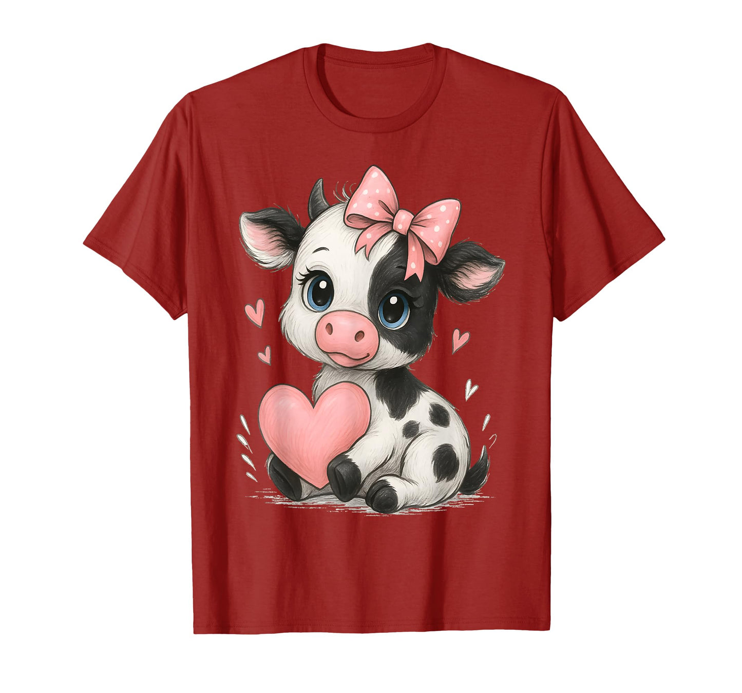 Adorable Baby Cow With Pink Coquette Bow Holding Heart T-Shirt