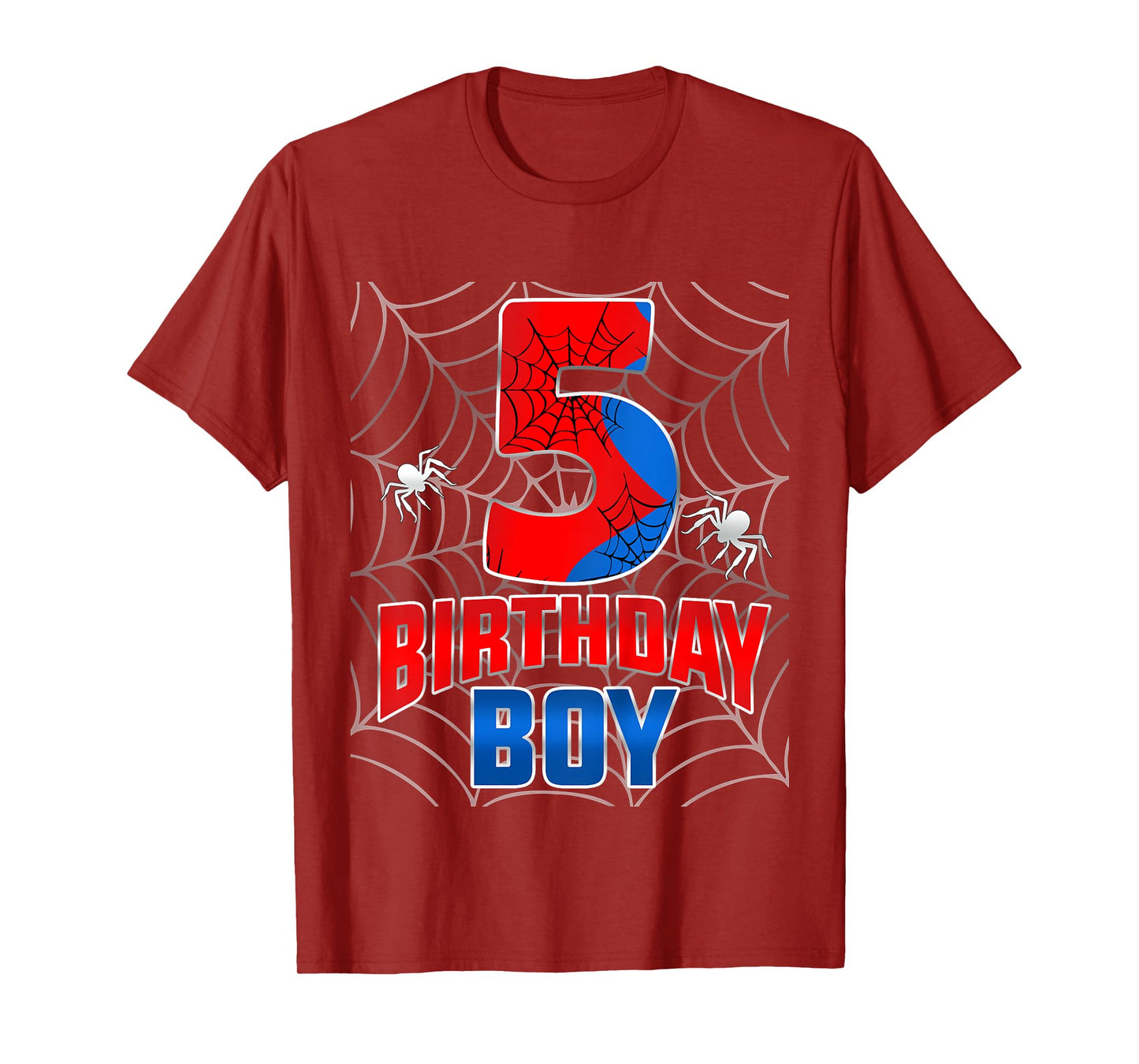Kids Spider Web Five 5 Years Old It's My 5th Birthday Boy T-Shirt
