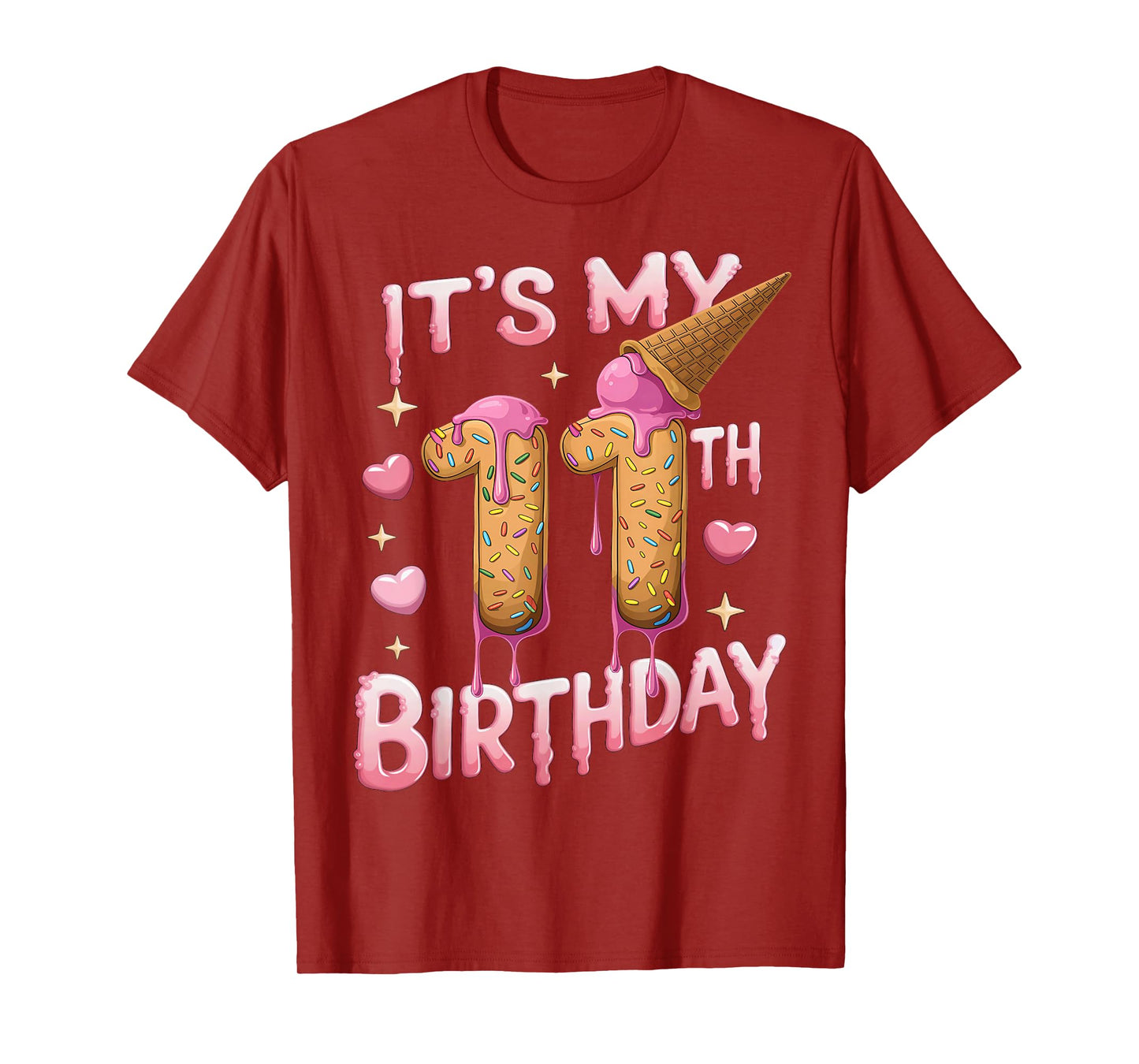 Ice Cream 11th Birthday Shirt For Girls 11 Year Old Birthday T-Shirt