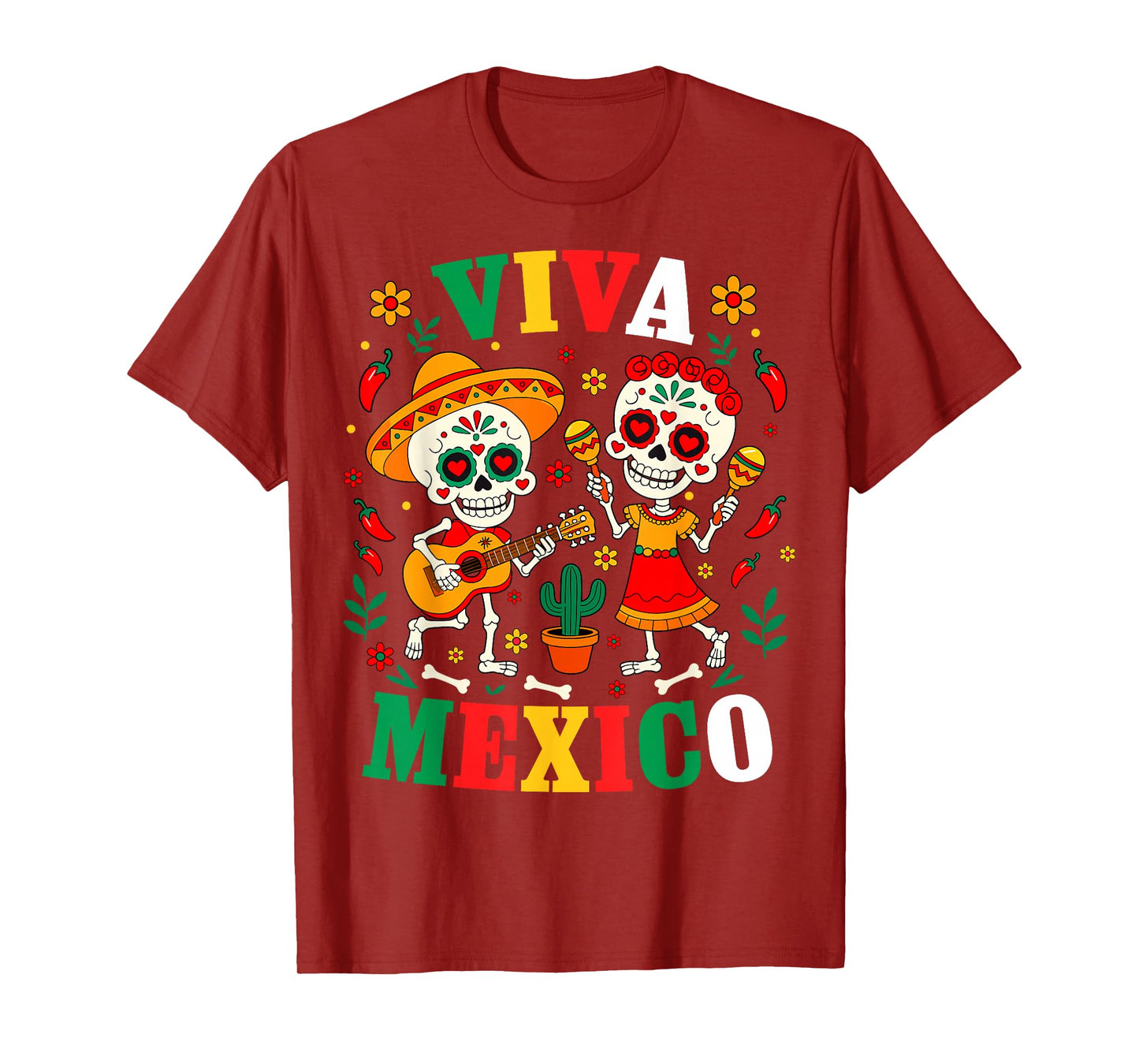 Viva Mexico Mexican Girl Boy Kids Skeleton Independence Day T-Shirt