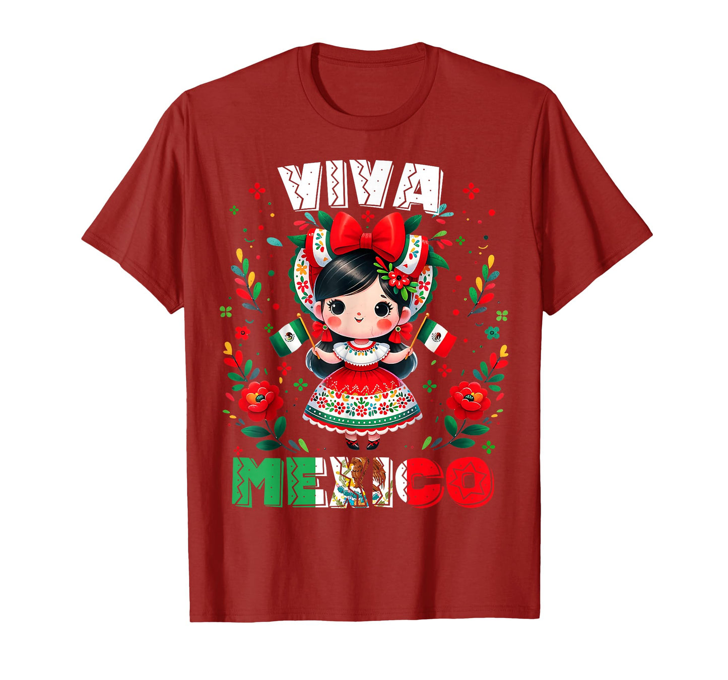 Viva Mexico Mexican Girl Flag Independence Day Girls Kids T-Shirt