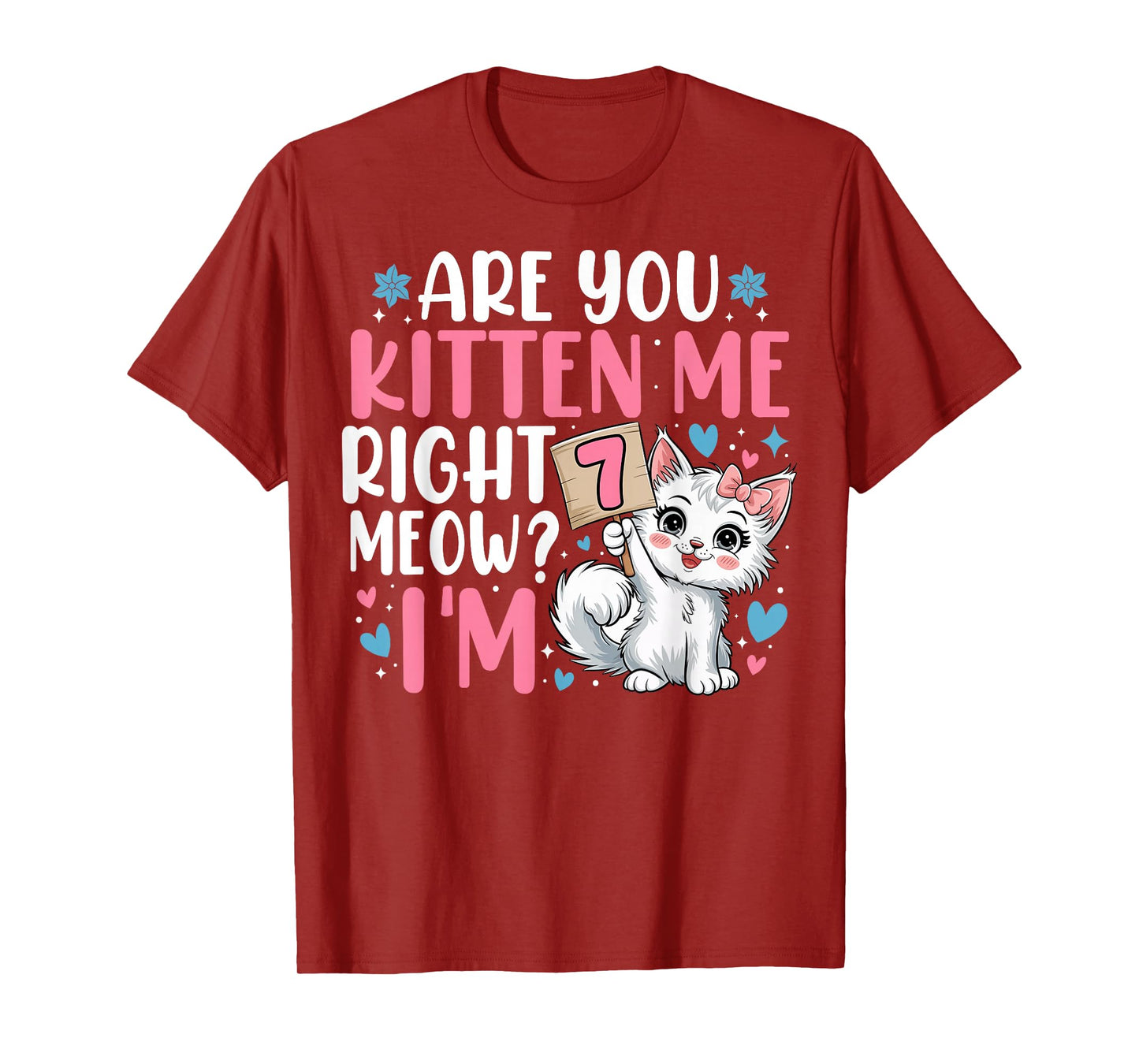 7th Birthday Tee Girl 7yr Seven 7 Year Old Kitten Cat Bday T-Shirt