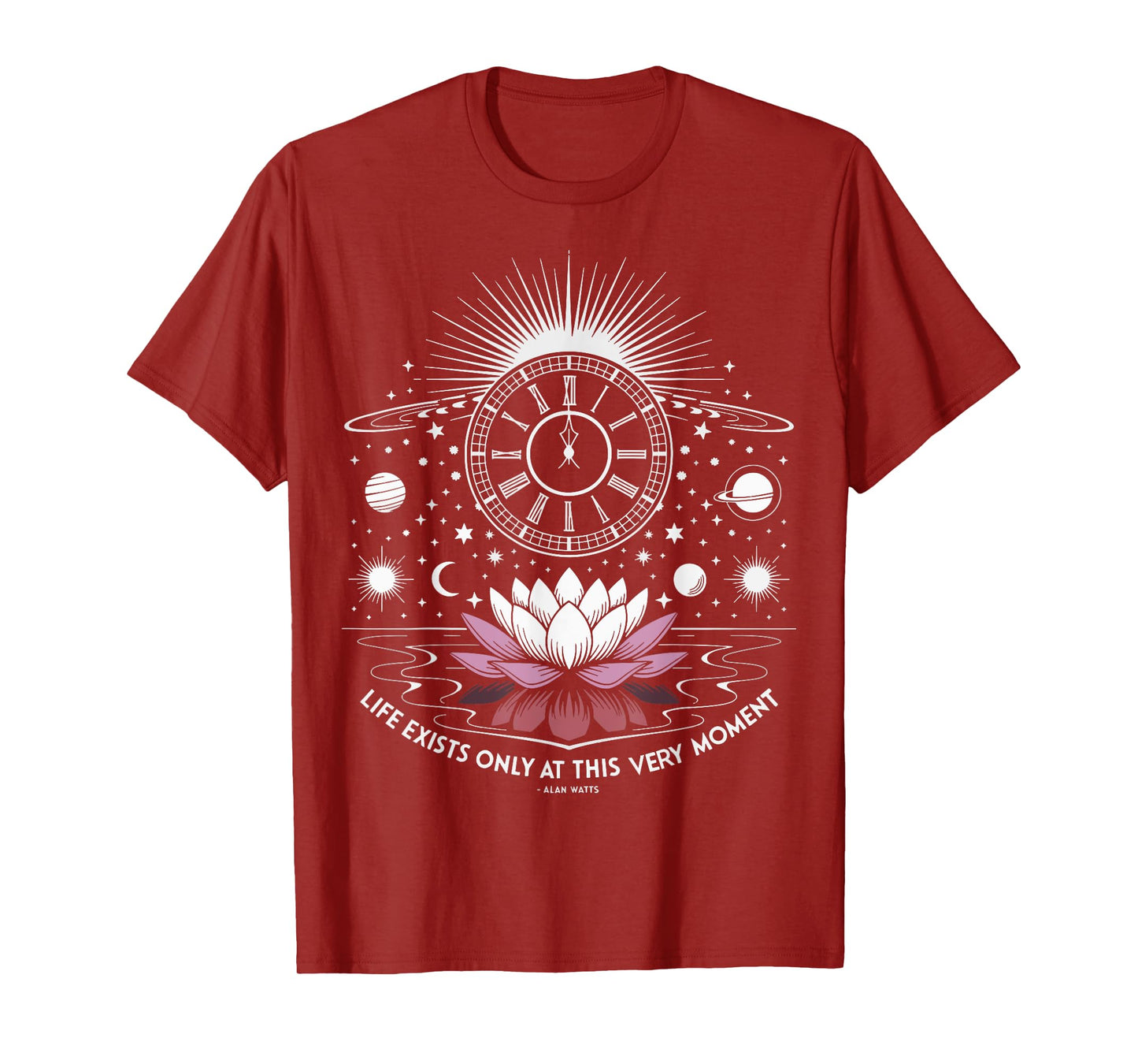 Alan Watts Quote Lotus Clock Galaxy Present Moment Space T-Shirt