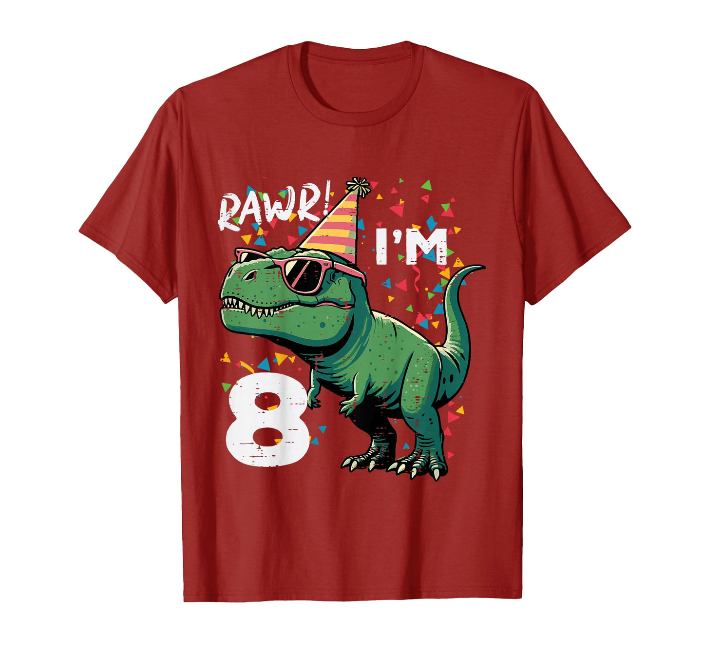 Kids 8th Birthday Trex Rawr Im 8 Years Old Bday Dino Boys Kids T-Shirt