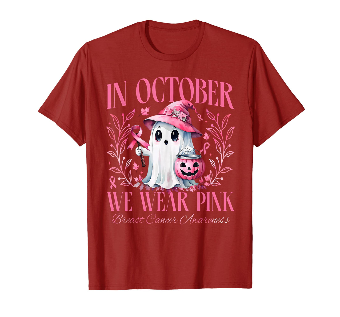In October We Wear Pink Breast Cancer Awareness Ghost Ribbon T-Shirt