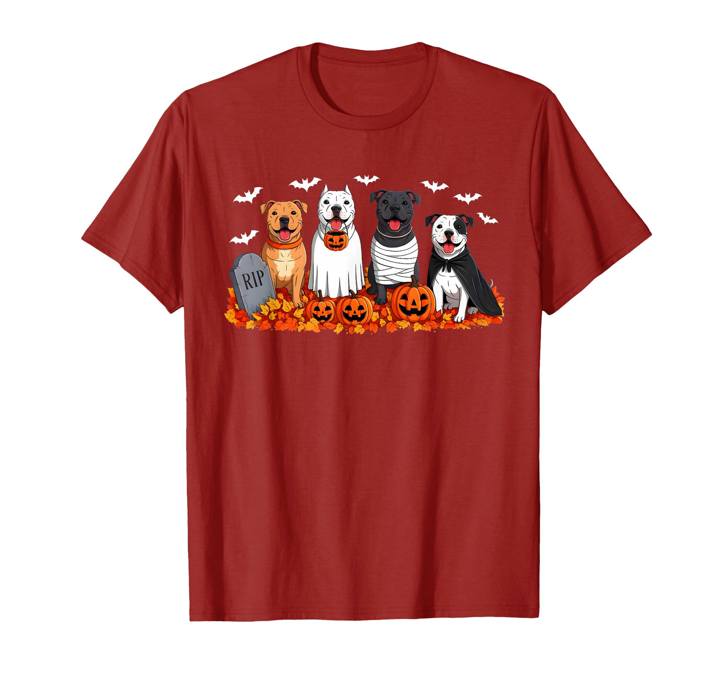 Pitbull Dog Ghost Mummy Pumpkin Halloween Costume Dog Lover T-Shirt