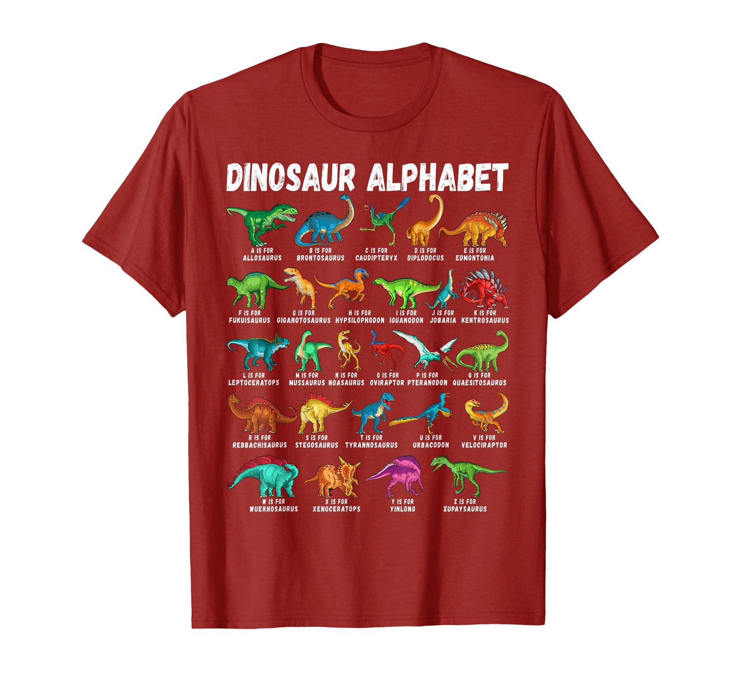 Types Of Dinosaurs Alphabet A-Z ABC Dino Identification T-Shirt