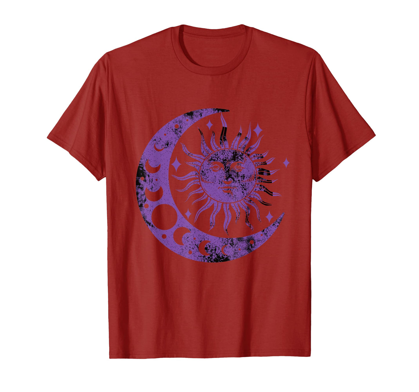 Meditation Yin Yang Sun Moon Distressed Purple T-Shirt