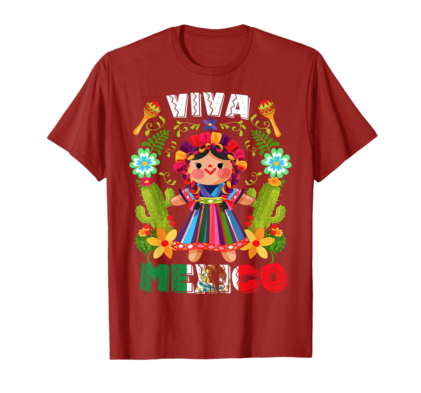 Viva Mexico Mexican Girl Flowers Independence Day Girls Kids T-Shirt