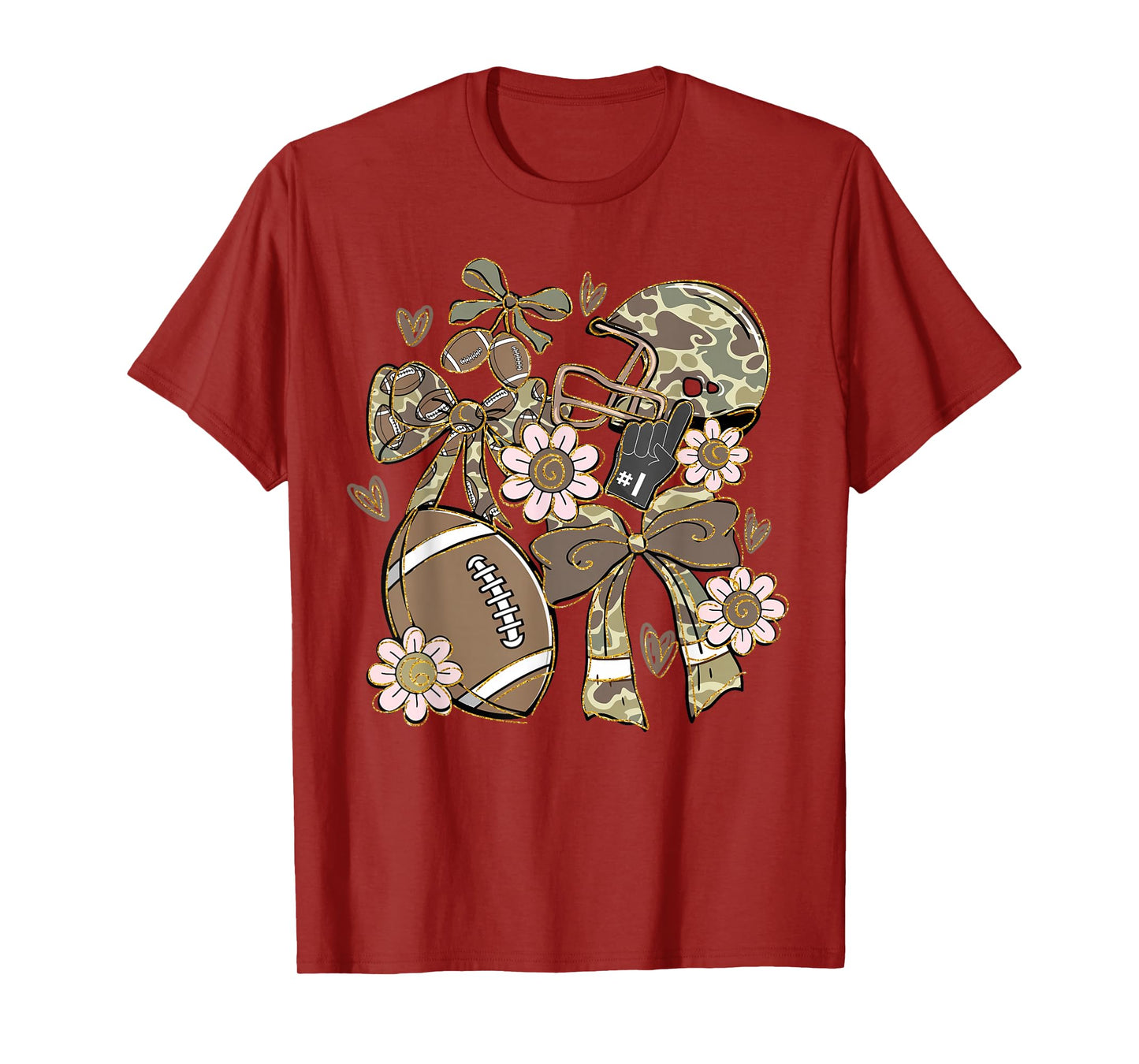 Touchdown Football Game Day Thanksgiving Camo Coquette Bow T-Shirt