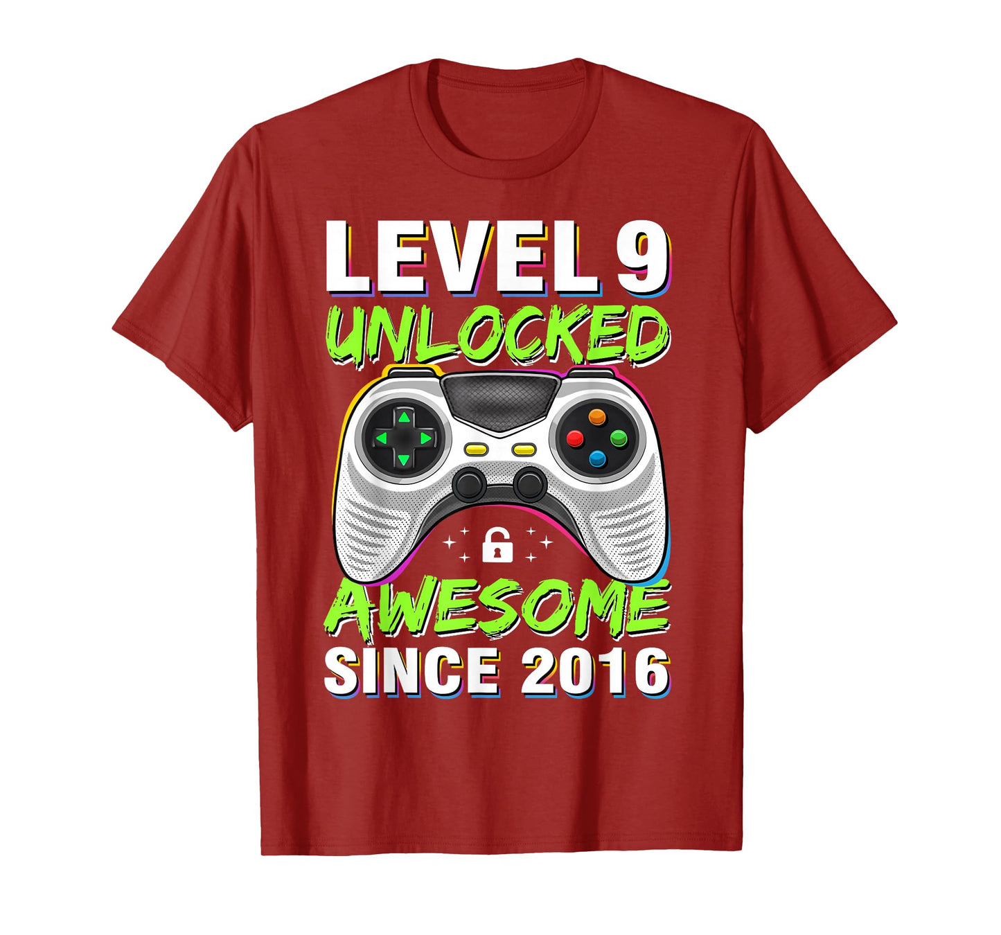 Level 9 Unlocked Awesome Since 2016 9th Birthday Gaming Boys T-Shirt