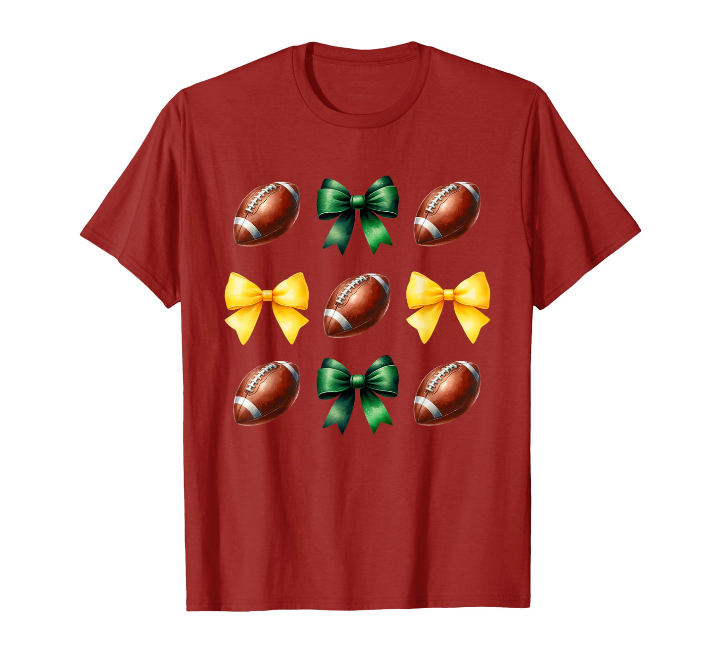 Green & Yellow Gold Footballs & Bows Fall Football Season T-Shirt