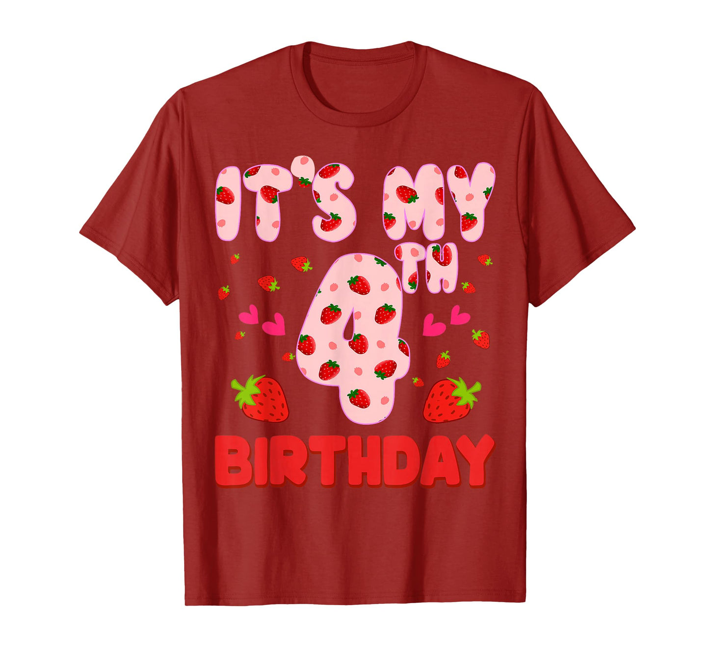 Kids 4 year old Strawberry Birthday Girl Sweet Fruit 4th T-Shirt