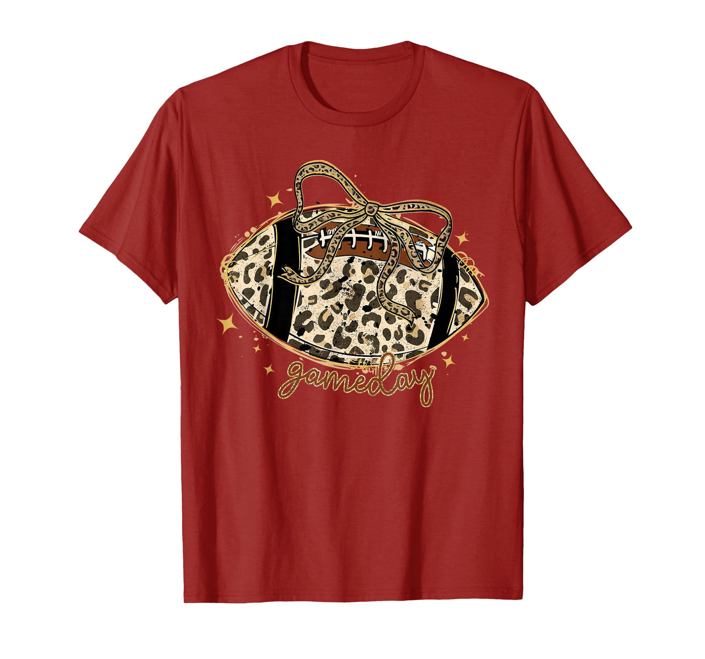 Touchdown Coquette Bow Leopard American Football Game Day T-Shirt