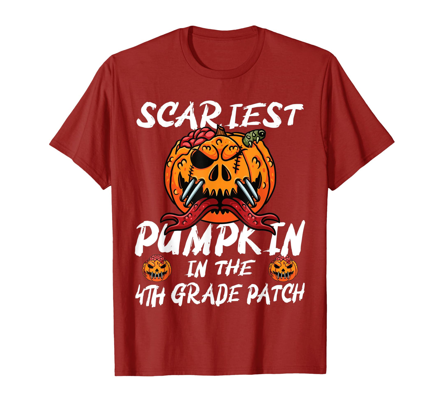 Kids Scariest Pumpkin 4th Grade Patch School Halloween Boy T-Shirt
