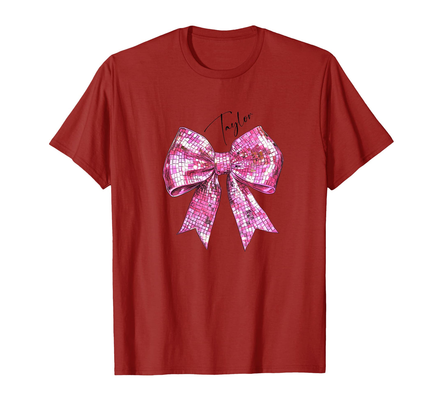 Taylor Lover First Name Teen Girls Women Pink Disco Ball Bow T-Shirt