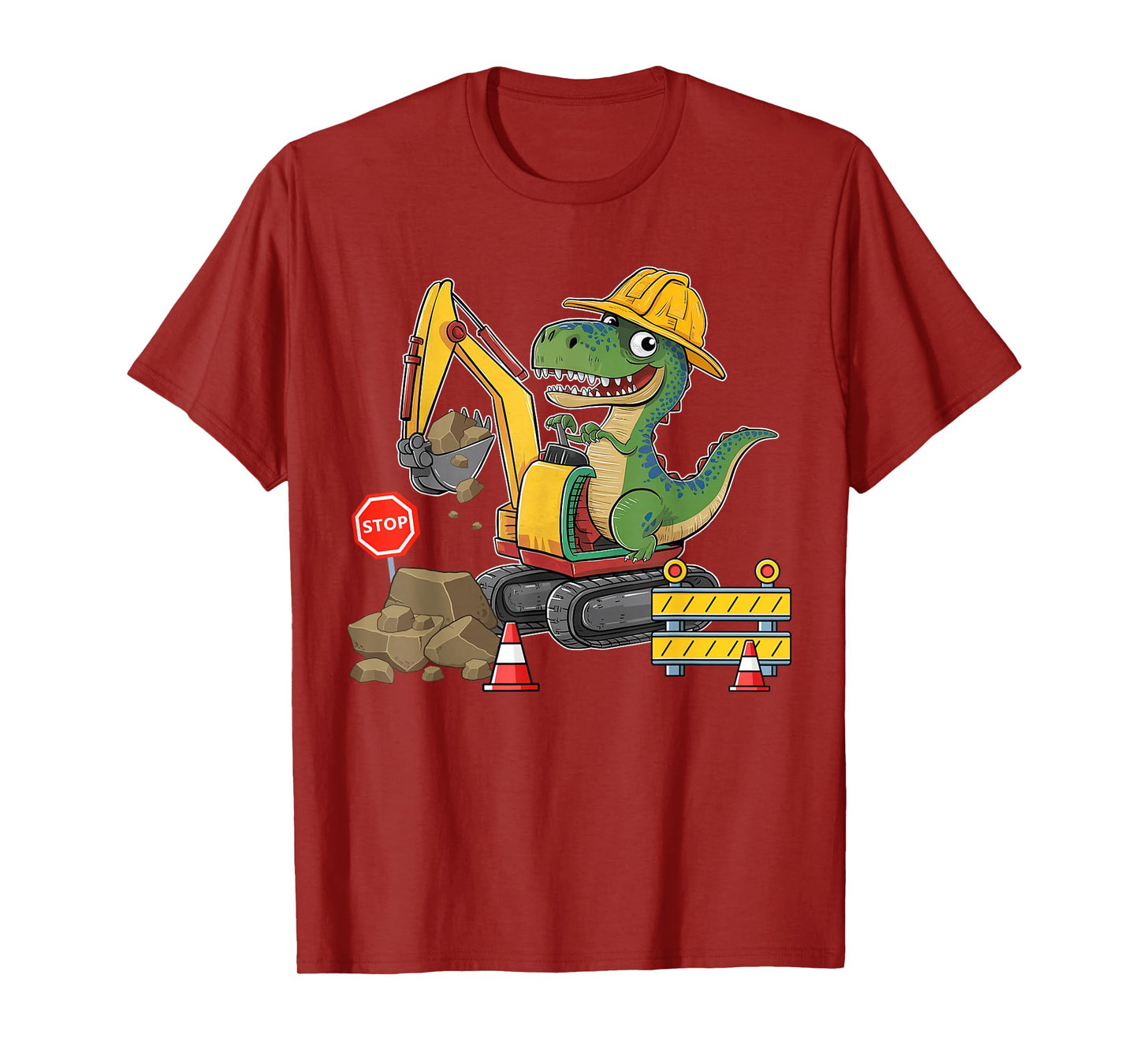 Dinosaur Construction Worker Excavator Truck Kids Boy Girl T-Shirt