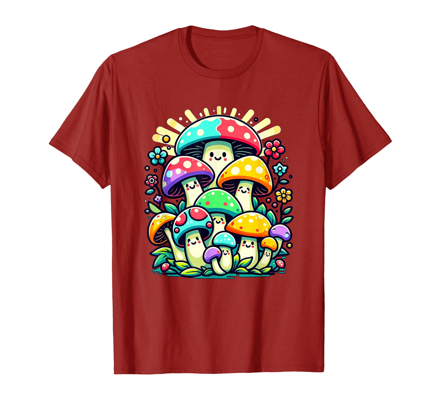 Kids Cute Whimsical Mushroom Illustration Funny Fungi Themed T-Shirt
