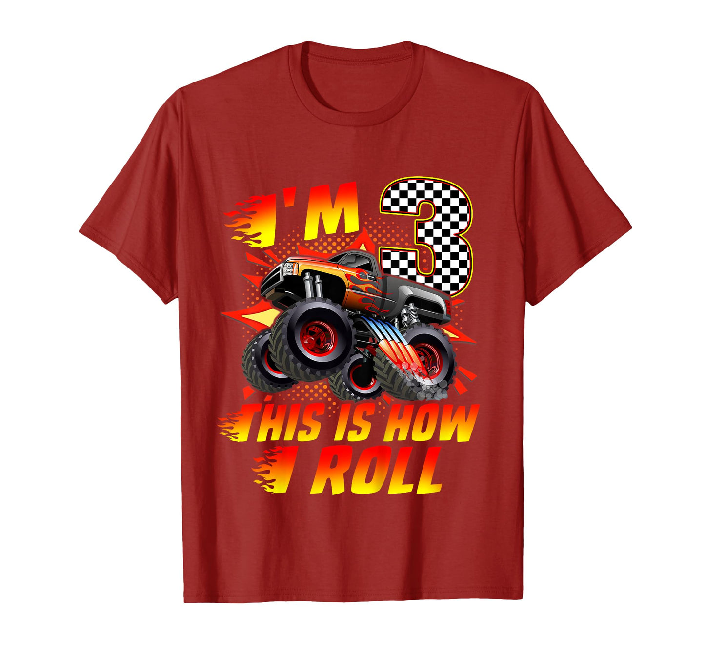 Kids I'm 3 This Is How I Roll Monster Truck Car 3rd Birthday Boys T-Shirt