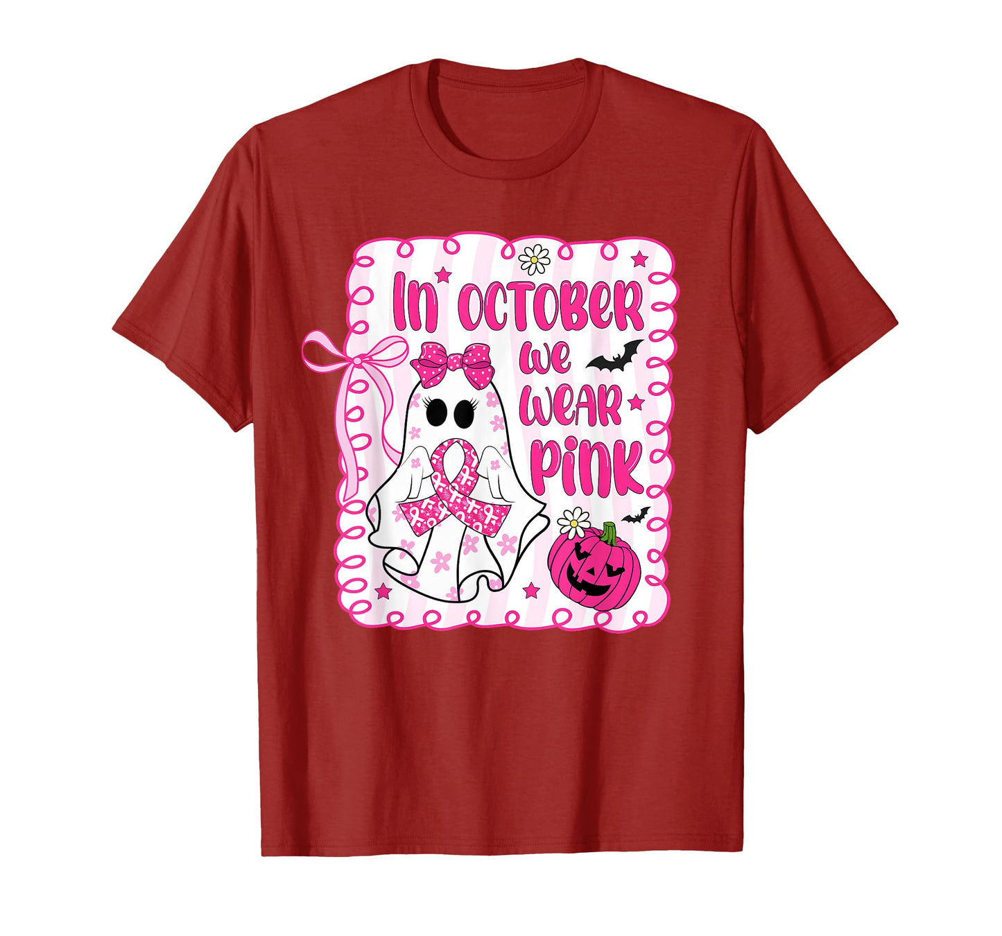 in October We Wear Pink Coquette Breast Cancer Awareness T-Shirt