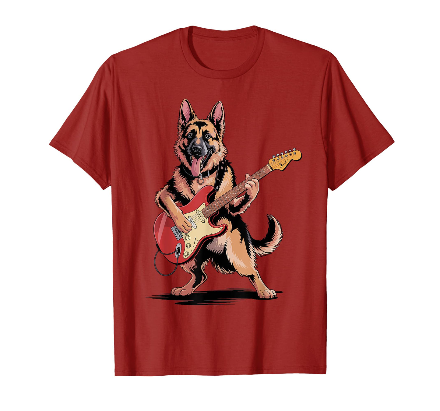 Funny German Shepherd Dog Playing Guitar Cool Dog Music Rock T-Shirt