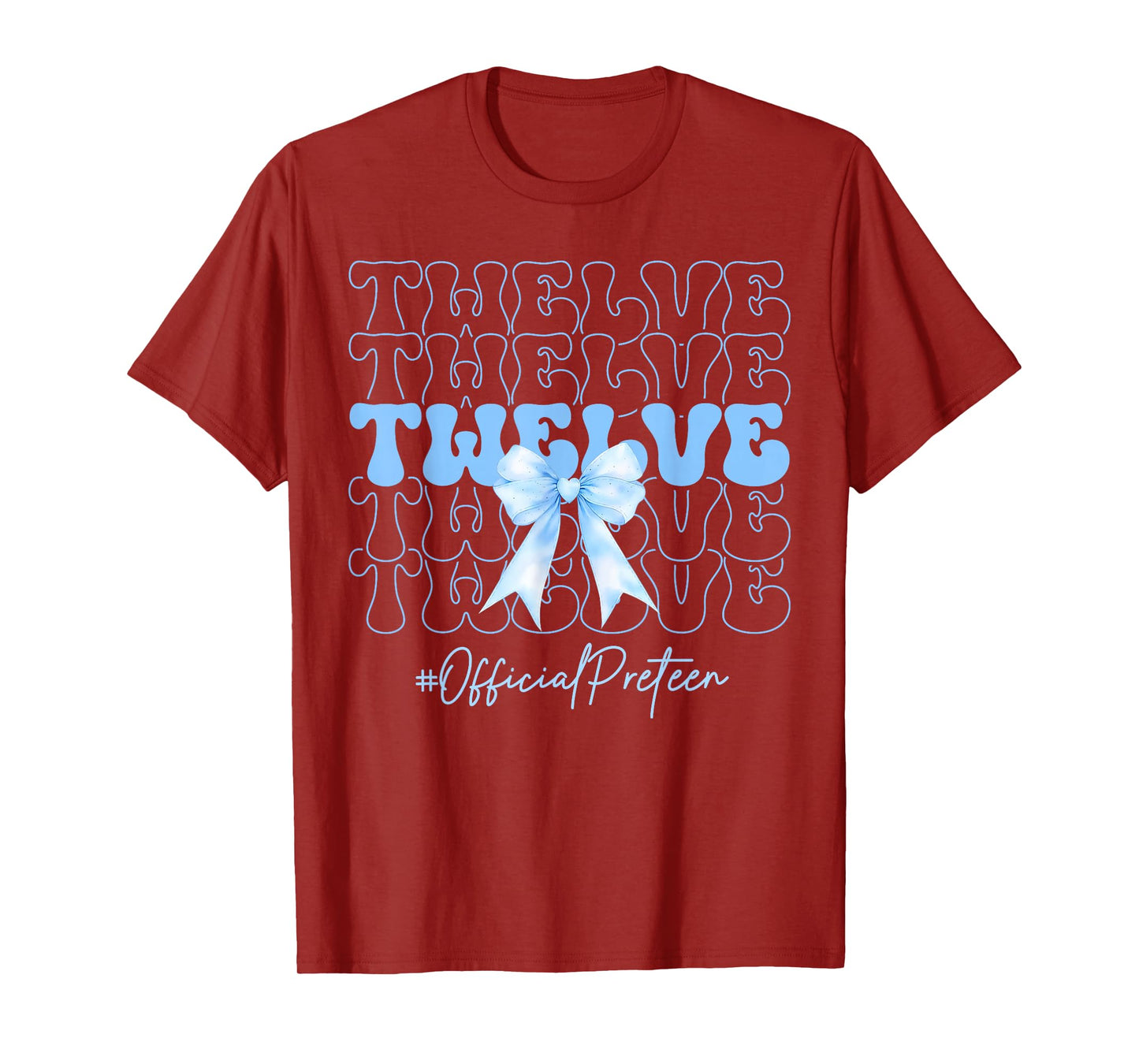 Twelve Official Preteen Cute 12th Birthday Girl Blue Bow T-Shirt