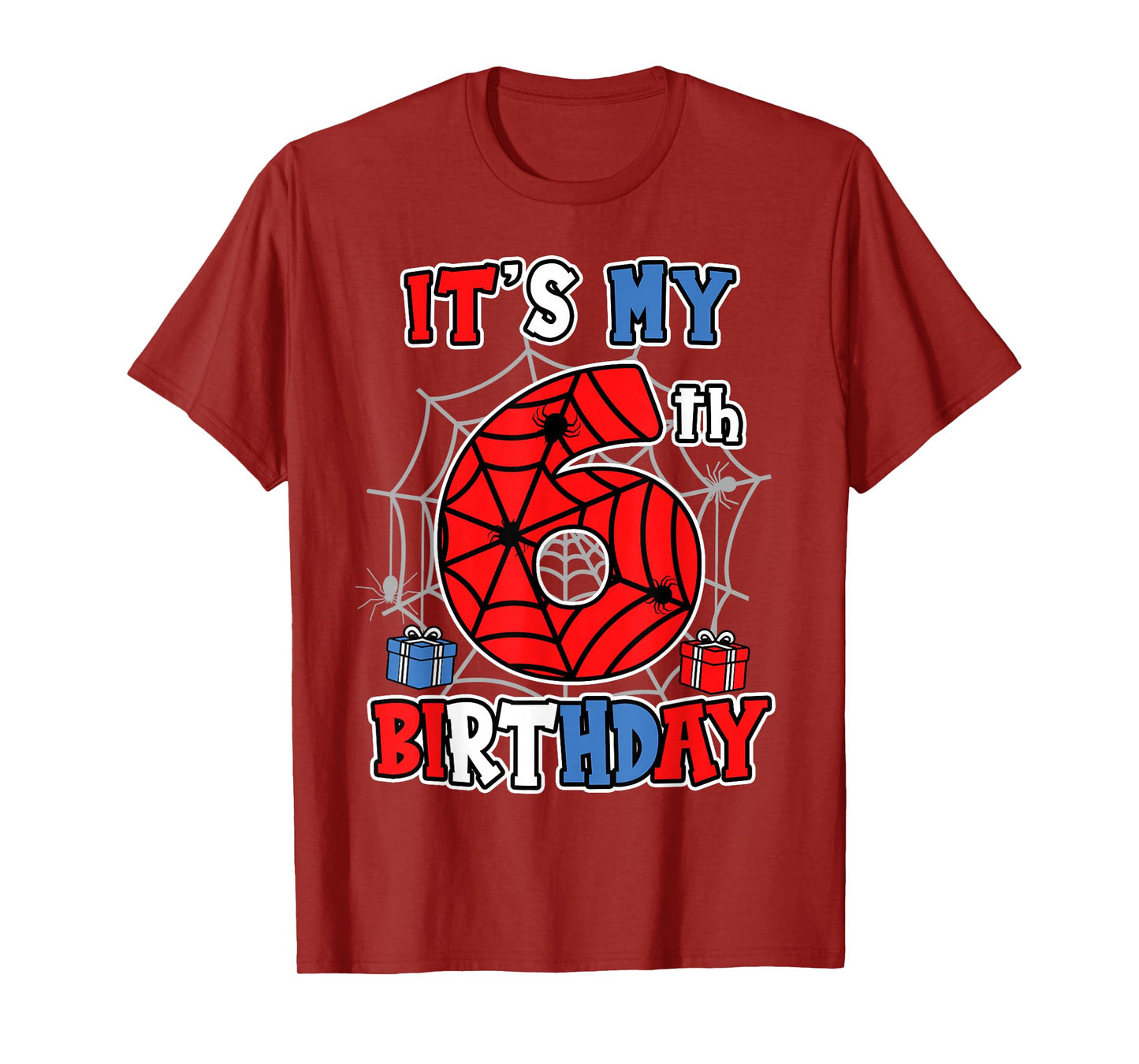 It's My 6th Birthday Spider Theme Party 6 Year Old Boys Kids T-Shirt